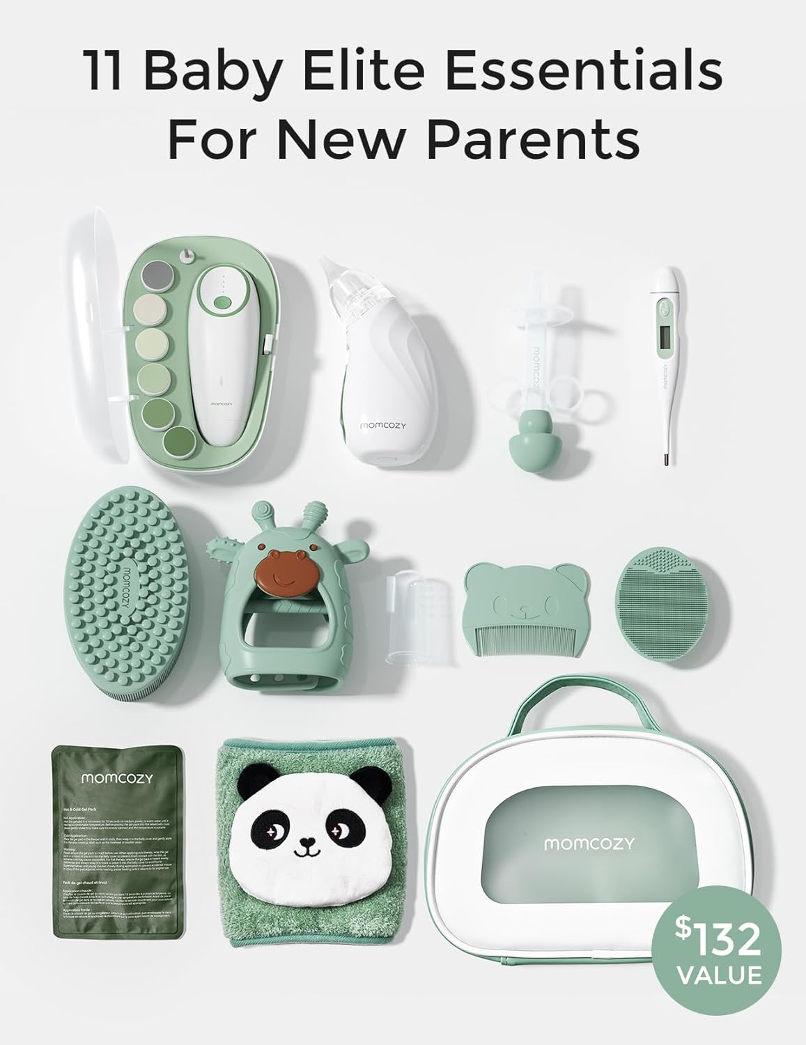 Momcozy Elite Baby Kit, Superior Baby Shower & Registry Essential Kit for Grooming & Health & Cleansing Care, Electric Nail File & Nasal Aspirator,Tummy Wrap,Thermometer,Bath Brush,Teether,Storage Bag - Image 2