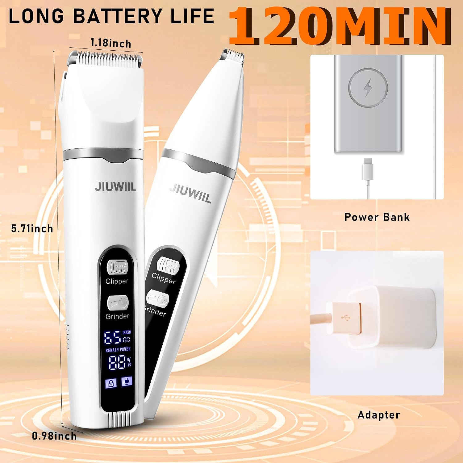 Dog Clippers for Grooming, 4 in 1 Dog Grooming Kit Hair Clipper with LCD Display, Dog Trimmer for Grooming, Dog Hair Trimmer for Paw Nail Grinder,Shaver Grooming Supplies for Pet Cats Dogs - Image 3