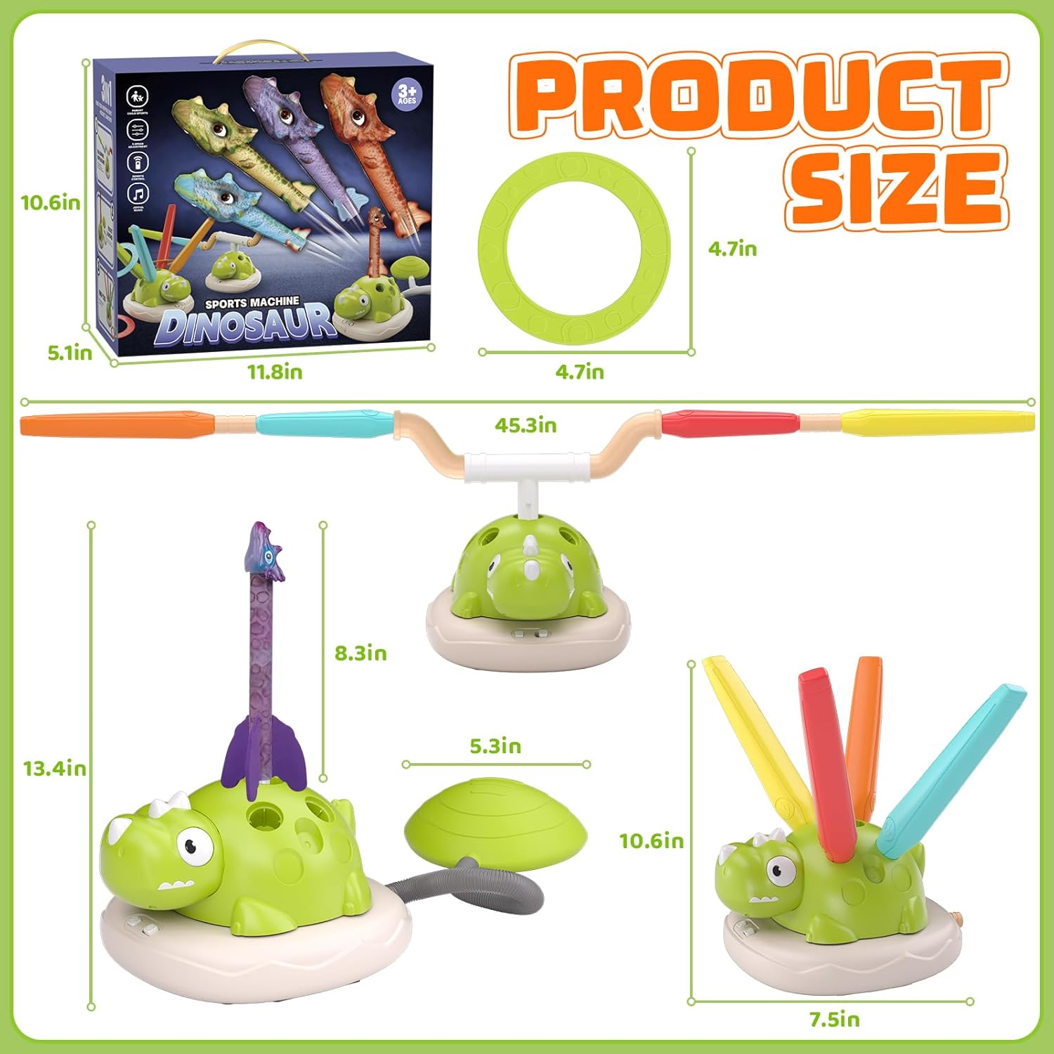Aliex 3 in 1 Dinosaur Musical Jumping, Toss Ring and Stomping Launch Rocket Launcher, Indoor & Outdoor Sports Toys with Remote Control for Kids Ages 3-8 4-6,Active Outside Toy Gift for Boys and Girls - Image 6