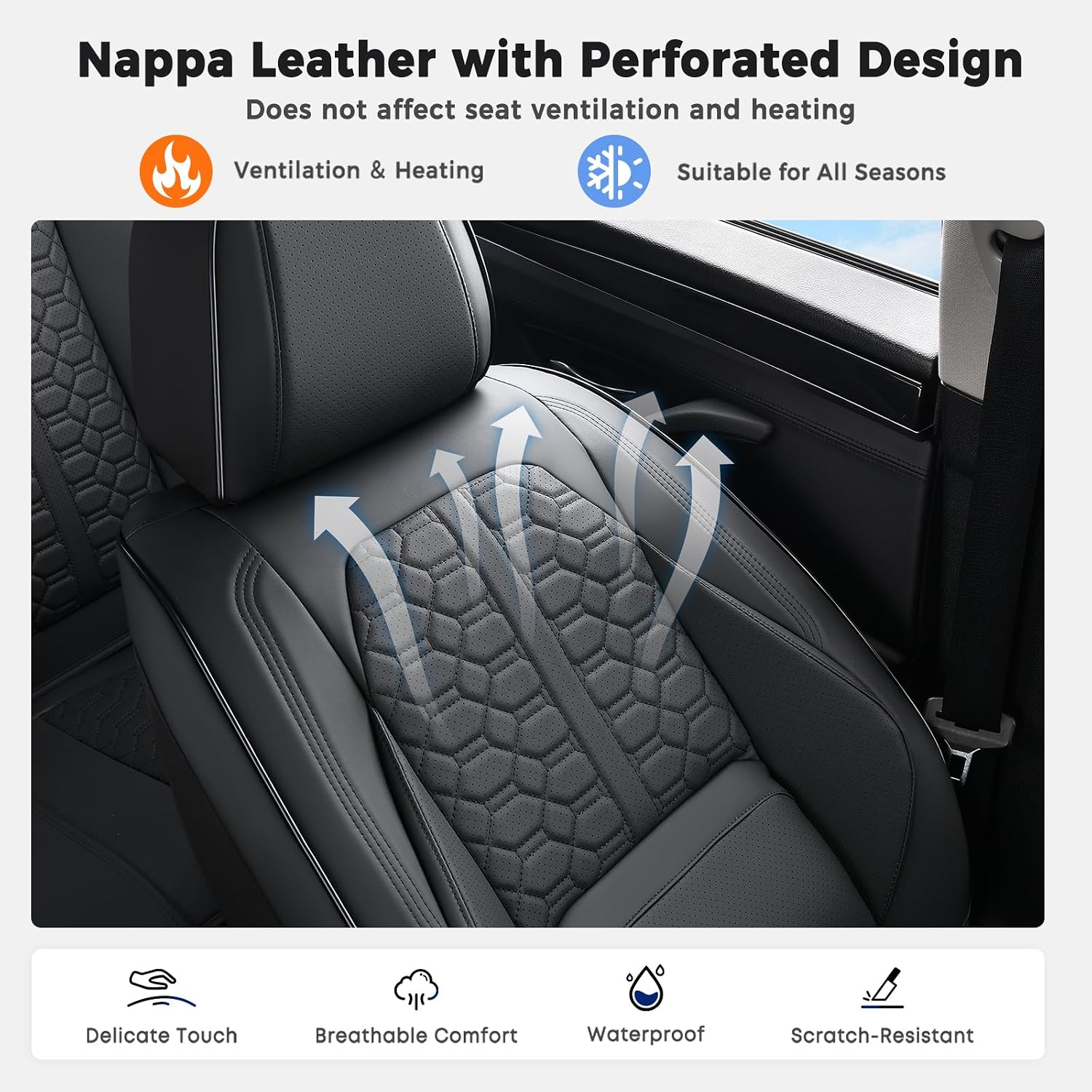 Huidasource Black Leather Seat Covers, Car Seat Cover Front and Back Seats Full Set, 360° Full Wrap Seat Cushion Covers Protector 5 Seats Universal Fit for Most Cars SUV Trucks - Image 8
