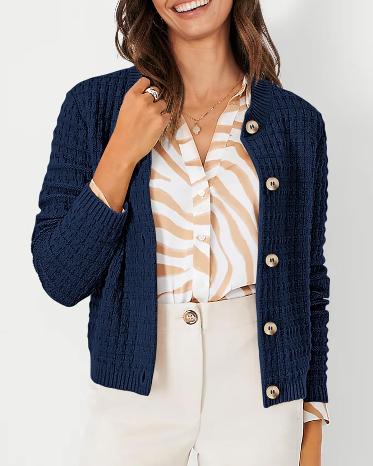 PRETTYGARDEN Women's Knit Cardigan Sweaters Casual Long Sleeve Open Front Button Down Trendy Jackets Outerwear - Image 4