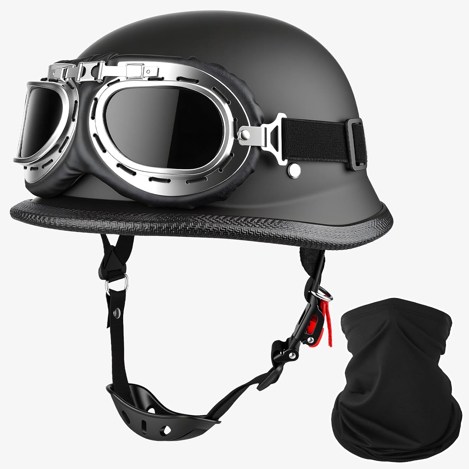 German Style Motorcycle Helmet DOT Approved with Goggles & Mask – Retro Half Helmet with Quick Release Buckle for Motorcycle Motorbike Cruiser, Scooter, Chopper (Adult Men & Women) German Style Motorcycle Helmet DOT Approved with Goggles & Mask – Retro Half Helmet with Quick Release Buckle for Motorcycle Motorbike Cruiser, Scooter, Chopper (Adult Men & Women)