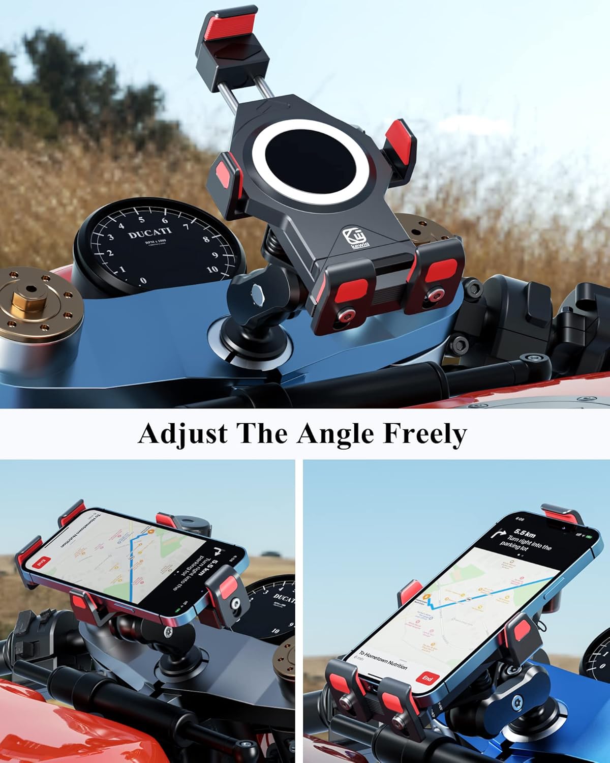 BRCOVAN Metal Anti-Theft Motorcycle Fork Stem Phone Mount Holder with Vibration Dampener & Secure Lock, Aluminum Alloy, Adjustable Size, Big Phone Friendly, Fit 4.7'' - 7.2'' Cellphone - Image 8