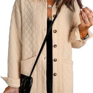 Dokotoo Quilted Jackets for Women Casual Lightweight Button Down Collared Long Sleeve Coats with Pockets