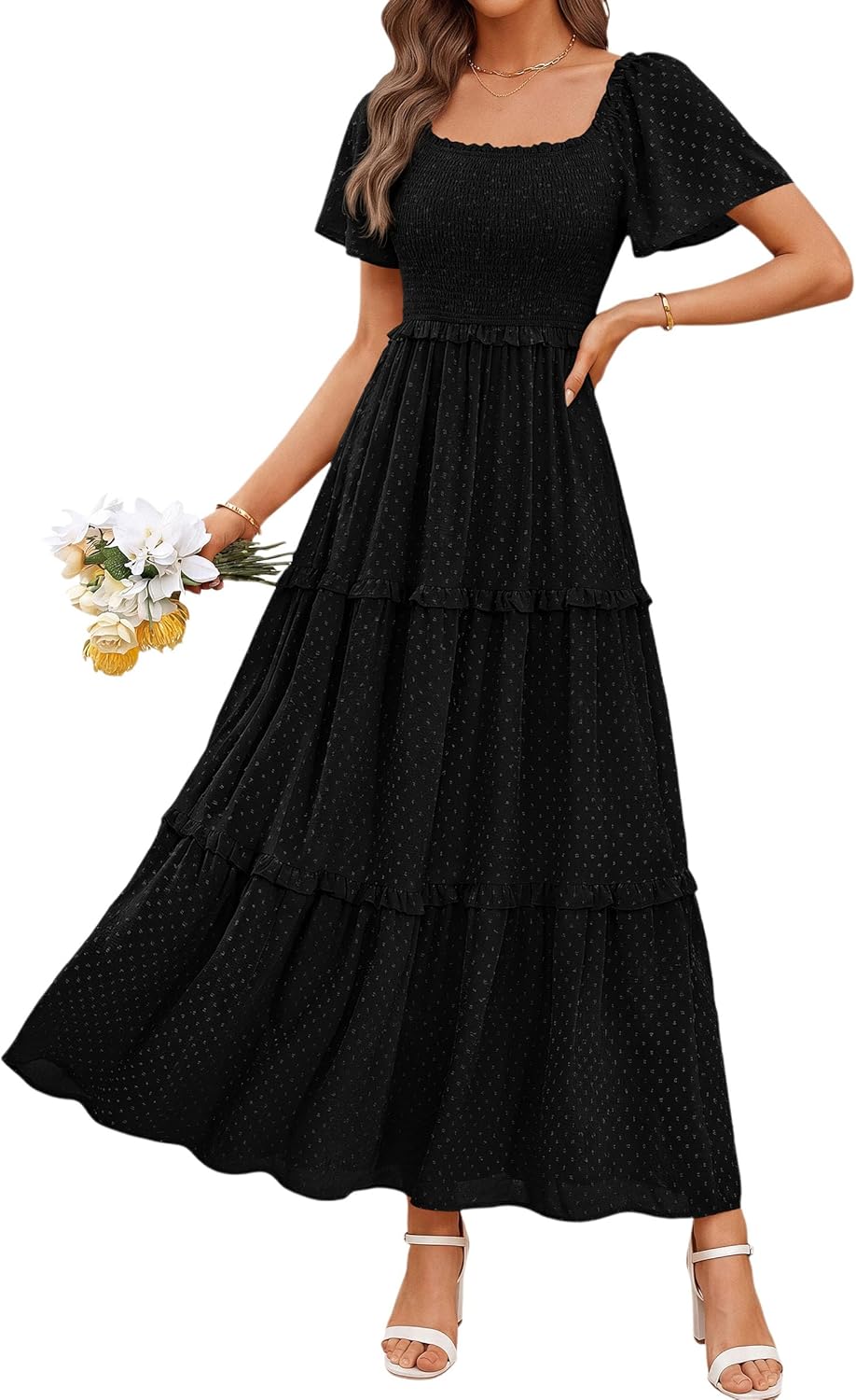 PRETTYGARDEN Summer Dresses for Women 2026 Boho Maxi Smocked Spring Wedding Guest Square Neck Short Sleeve Swiss Dot Dress PRETTYGARDEN Summer Dresses for Women 2026 Boho Maxi Smocked Spring Wedding Guest Square Neck Short Sleeve Swiss Dot Dress