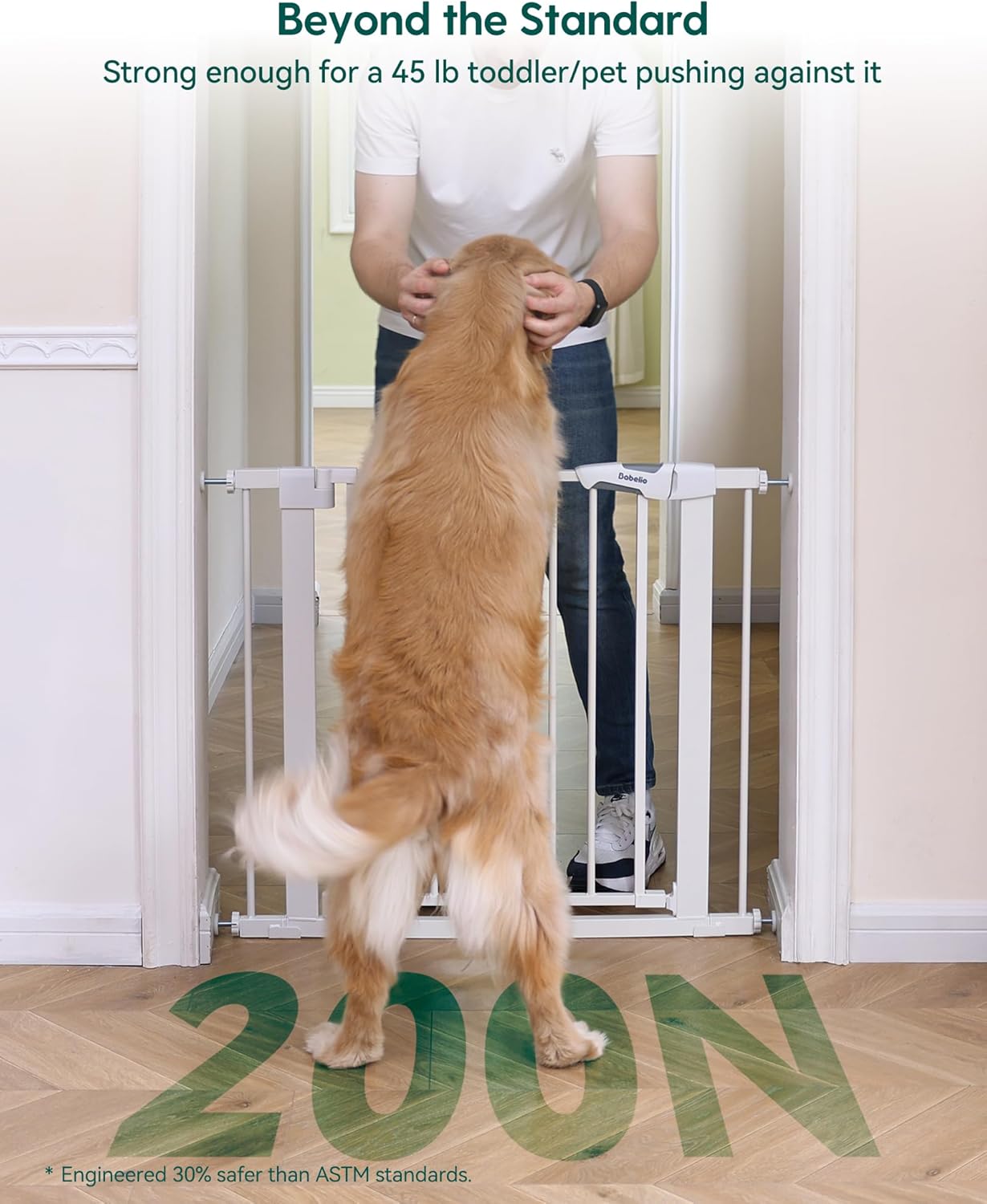 BABELIO Safety Gate Door Fits for Stairs, Narrow and Wide Doorways with Auto Close, Easy Install, No Drilling, Pressure Mounted for Baby, Child, Pets, Dog/Puppy, 26''-40'', White - Image 2