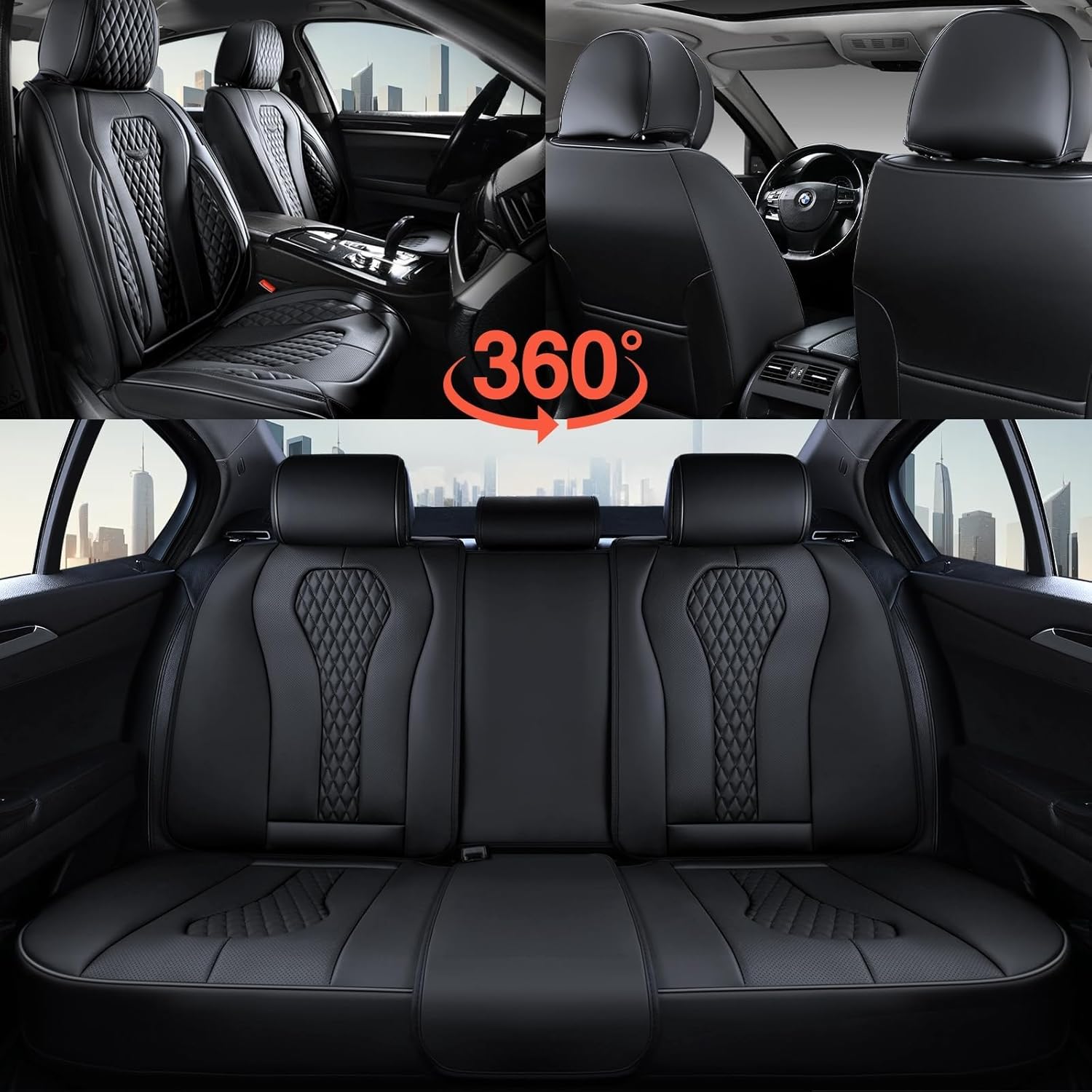 Coverado Seat Covers, Car Seat Covers Full Set, Black Car Seat Cover, Car Seat Covers Front Seats Back Seat Cover, Waterproof Car Seat Cushion, Leather Seat Covers Seat Protector Fit for Most Cars - Image 9