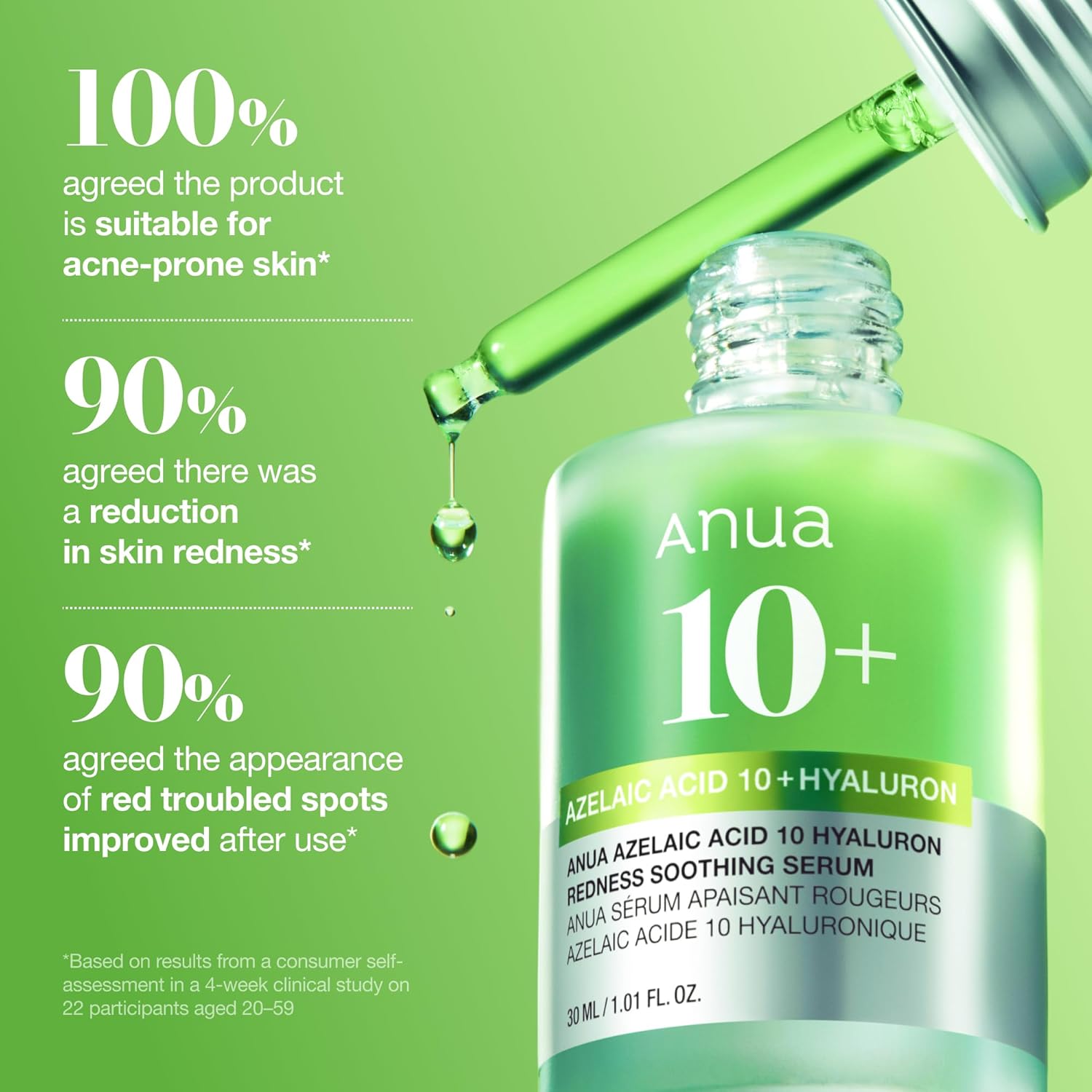 Anua Azelaic Acid 10 Hyaluron Redness Soothing Serum, Facial Serum for Blemish-Prone & Oily-Prone Skin, Lightweight & Hydrating Blemish Care, Hyaluronic Acid, Korean Skincare, 1.01 fl oz. - Image 7