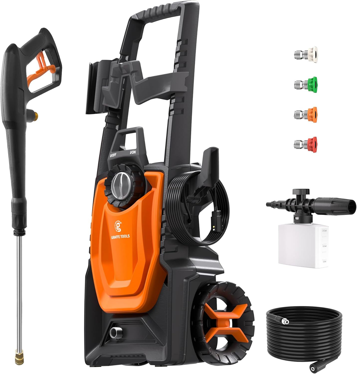 Giraffe Tools Electric Pressure Washer, 2400 PSI 2.3 GPM with 4 Quick-Connect Nozzles, 20FT Hose & Foam Cannon, Powerful Washer for Cars/Road/Driveways/Fences Giraffe Tools Electric Pressure Washer, 2400 PSI 2.3 GPM with 4 Quick-Connect Nozzles, 20FT Hose & Foam Cannon, Powerful Washer for Cars/Road/Driveways/Fences