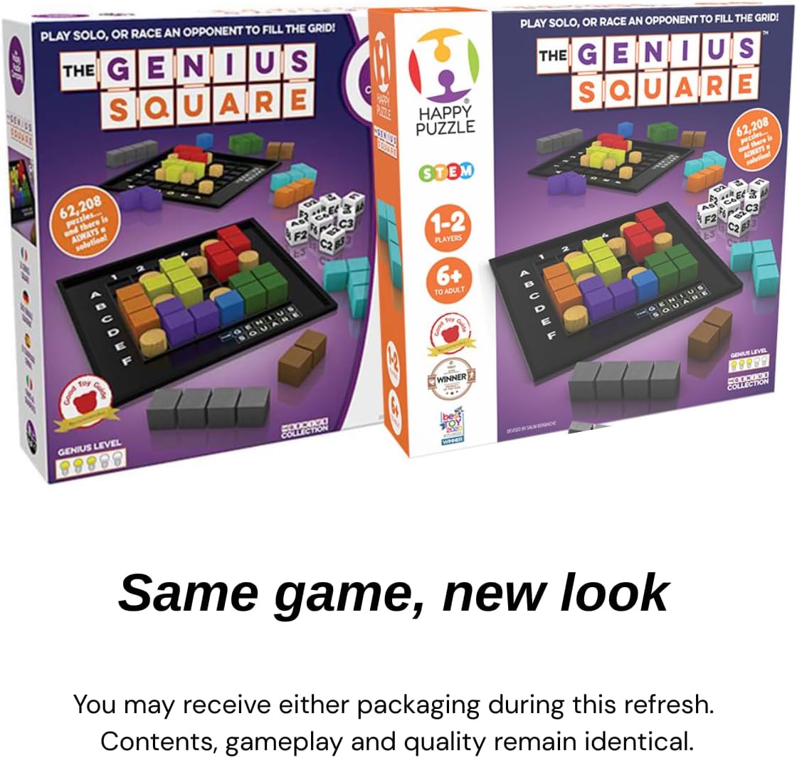 The Genius Square from The Happy Puzzle Company – Game of The Year Award Winner, 60000+ Solutions STEM Puzzle Game. Roll Dice, Race Your Opponent to Fill Grid with Different Shapes! - Image 8
