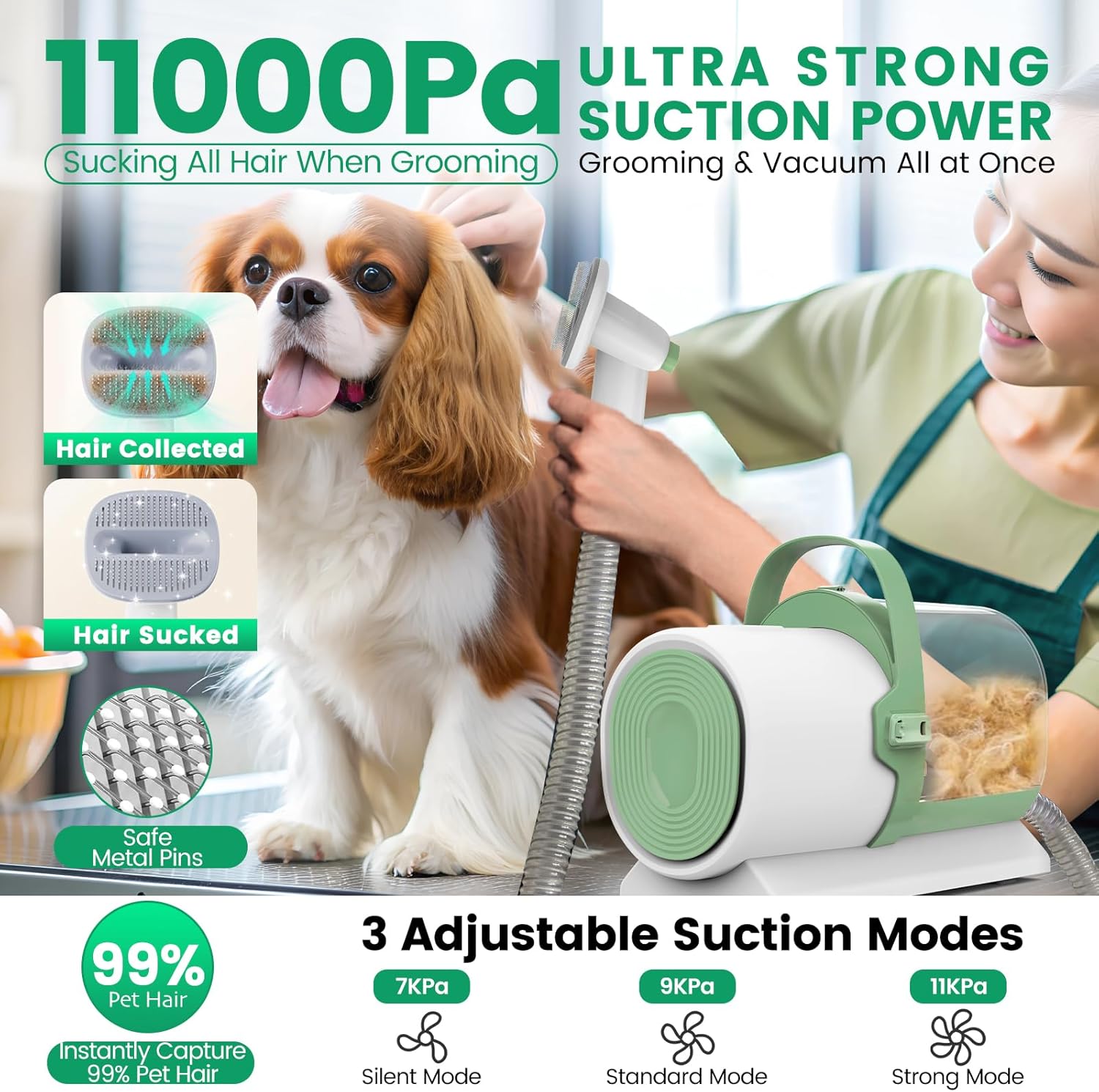 Dog Grooming Vacuum, Pet Grooming Kit with Clipper Nail Trimmer Grinder, 2.5L Dust Cup 7 Grooming Tools 11000Pa Dog Hair Vacuum for Shedding Grooming, Home Cleaning, PG50 Plus - Image 3