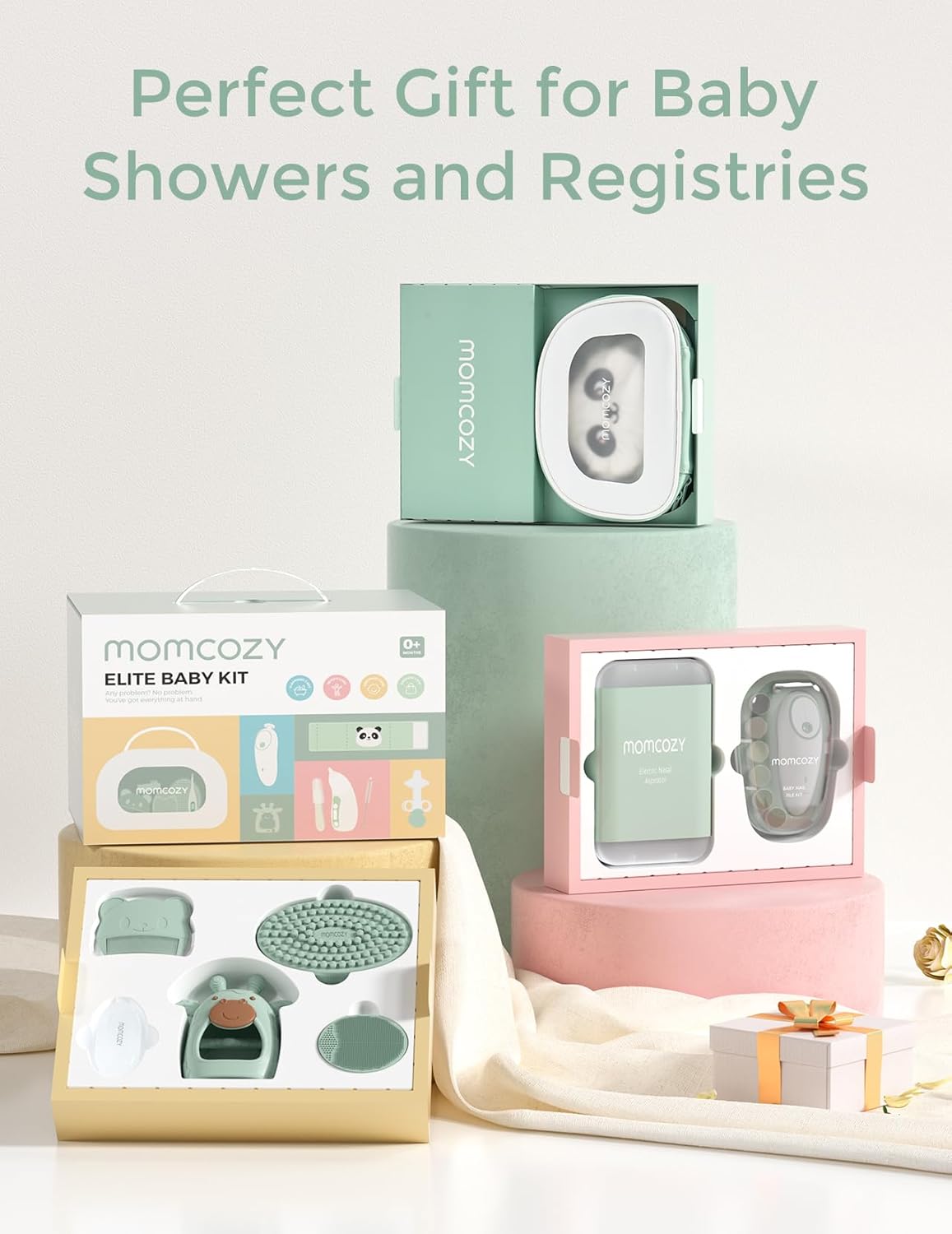 Momcozy Elite Baby Kit, Superior Baby Shower & Registry Essential Kit for Grooming & Health & Cleansing Care, Electric Nail File & Nasal Aspirator,Tummy Wrap,Thermometer,Bath Brush,Teether,Storage Bag - Image 7