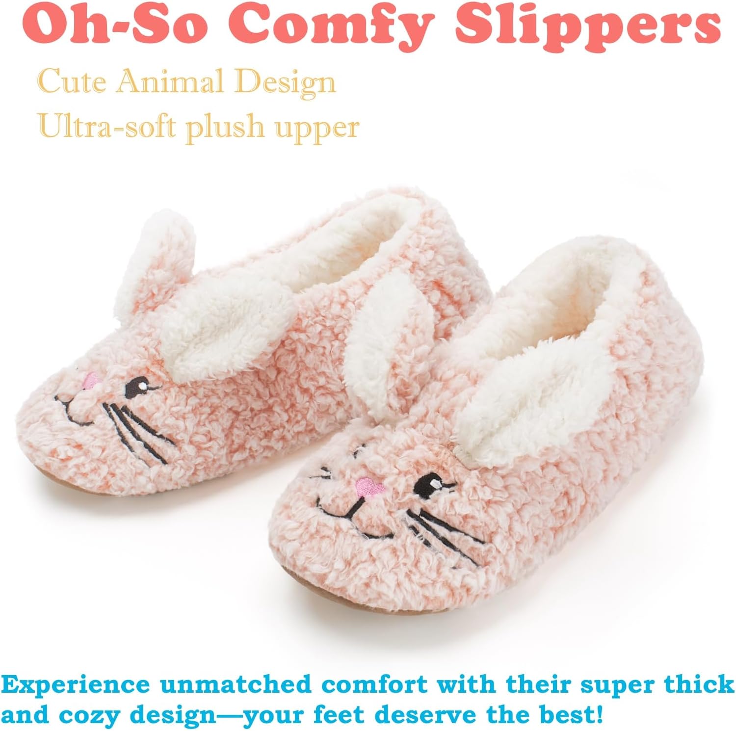Cute Fuzzy Animal Slippers for Women Kids & Toddler Soft Sole Plush Slipper Socks with Non Slip Grippers - Image 5