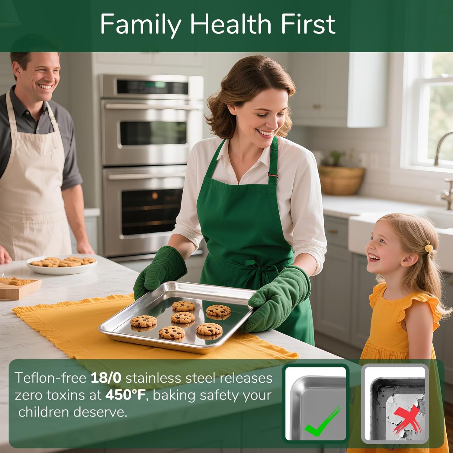 18/0 Stainless Steel Baking Sheet with Cooling Rack, Oven-Safe Non-Toxic Cookie Sheets for Baking, Set of 6, Coating Free & Rust Resistant for Healthy Family Baking, Easy to Clean, Heavy-Duty - Image 2