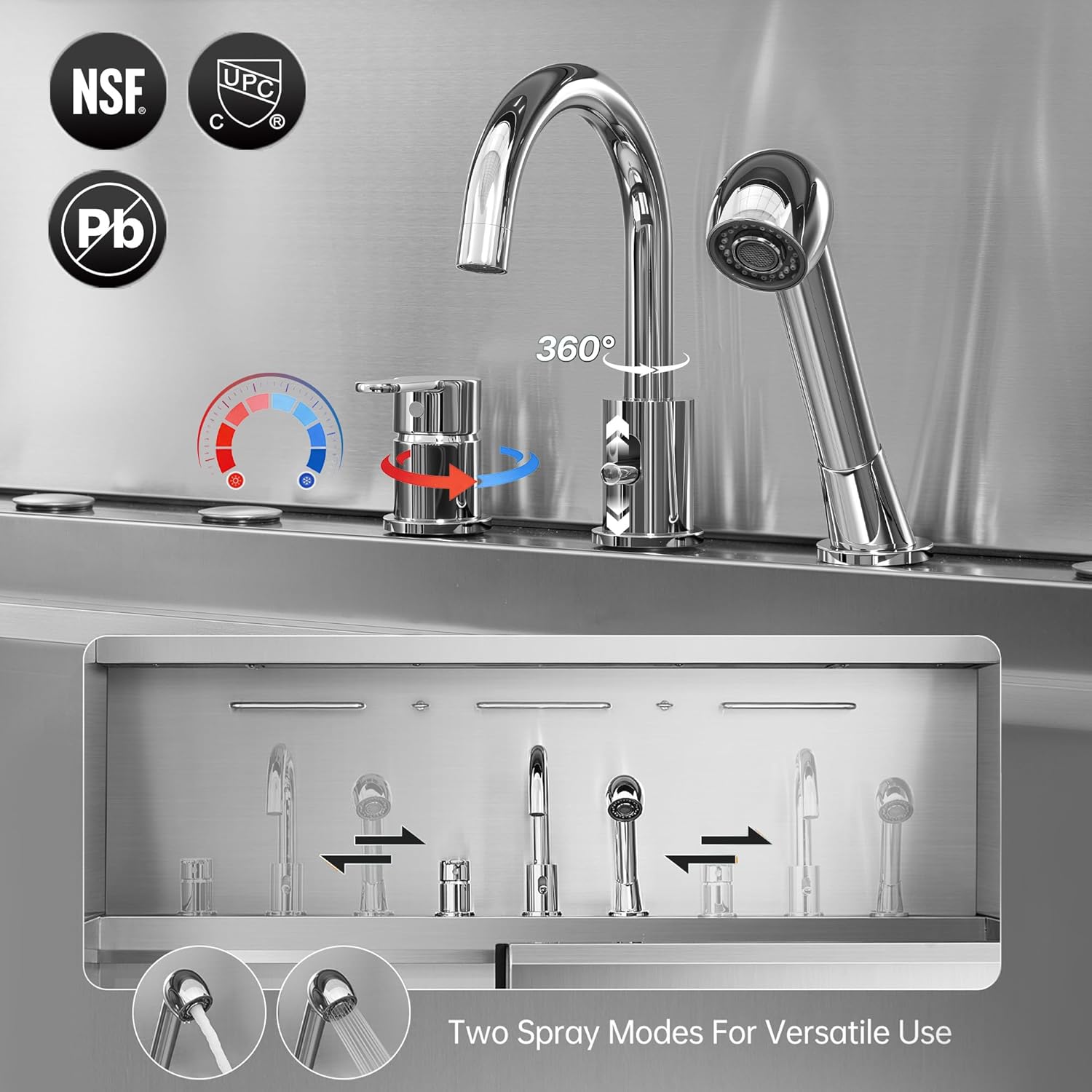POLIMO Dog Washing Station with LED Display 50" (Left Ramp), 304 Stainless Steel Dog Bathtub for Large Medium Small Dogs, Professional Pet Grooming Tub with Faucet, Storage Drawer, Floor Grate, Window - Image 6