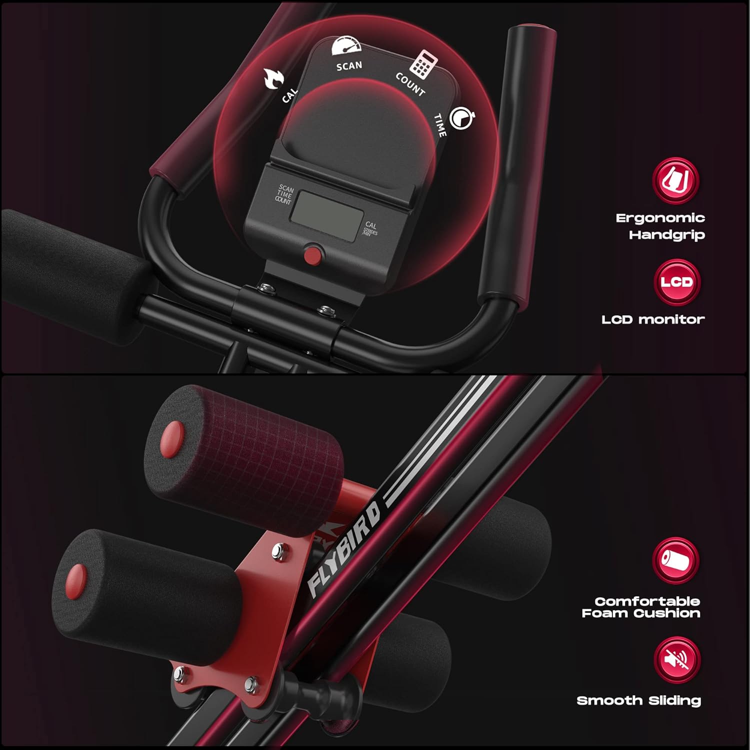 FLYBIRD AW1 Ab Workout Machine, Ab Crunch Machine Ab Workout Equipment Foldable for Home Gym, Bottom-Up Abdominal Trainer for Core Waist Workout and Body Shaping with Adjustable Heights and Angles, Red - Image 6