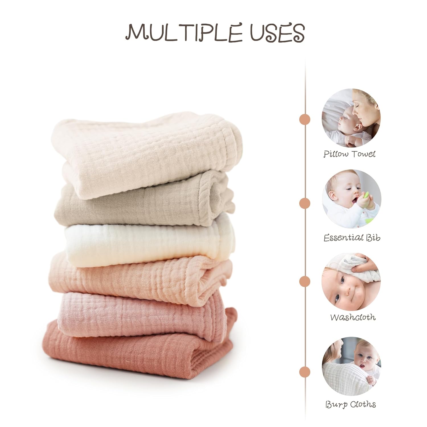 Konssy Muslin Baby Burp Cloths 6 Pack, Soft Absorbent 100% Cotton Burping Clothes for Newborns, Baby Boys and Girls, Unisex - Image 4