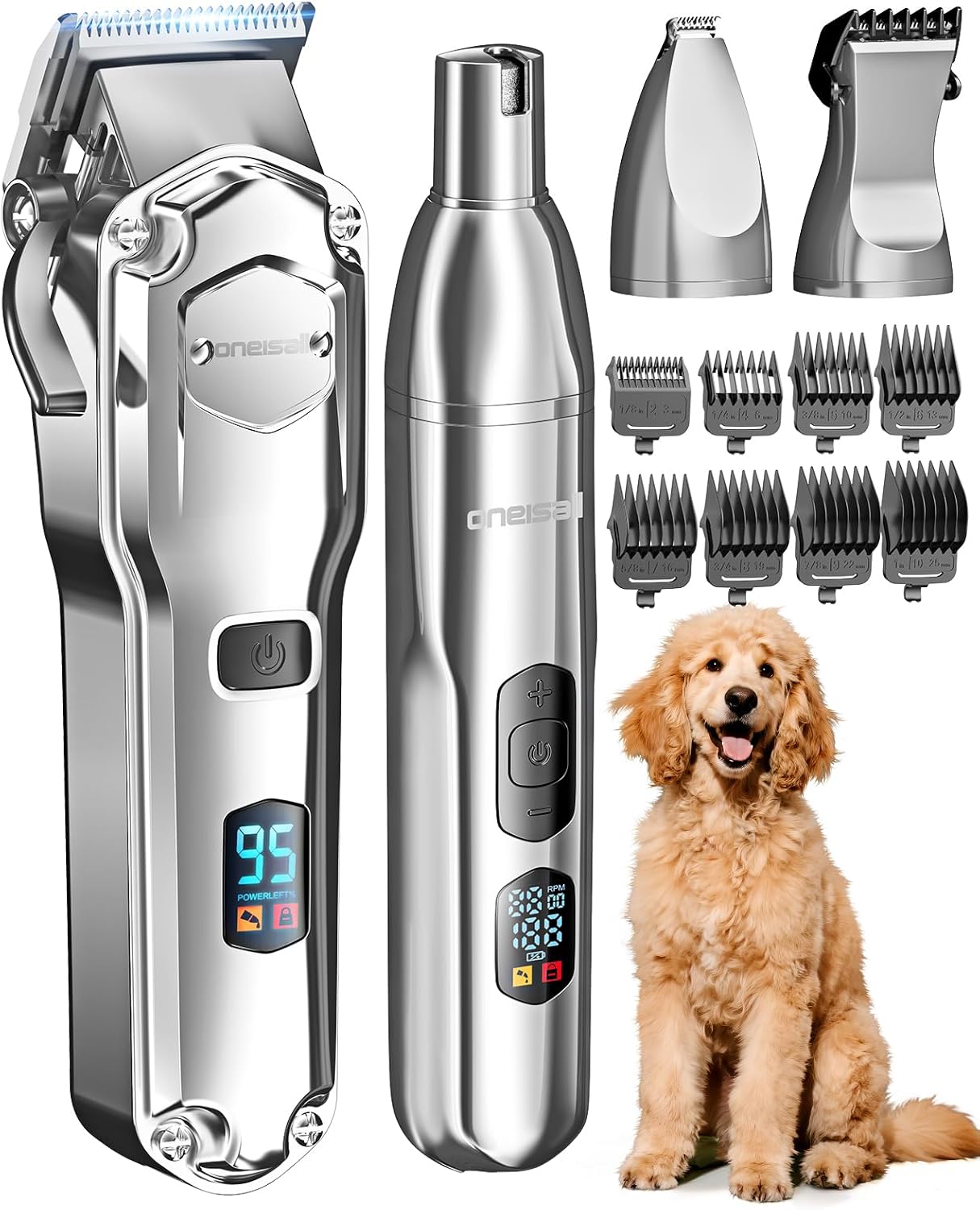 oneisall Dog Clippers for Grooming Thick/Heavy Coats, 4-in-1 Dog Grooming Kit Low Noise with Stainless Steel Blade, Cordless Dogs Paw Trimmer Pet Nail Grinder for Small & Large Dogs Cats Animals oneisall Dog Clippers for Grooming Thick/Heavy Coats, 4-in-1 Dog Grooming Kit Low Noise with Stainless Steel Blade, Cordless Dogs Paw Trimmer Pet Nail Grinder for Small & Large Dogs Cats Animals