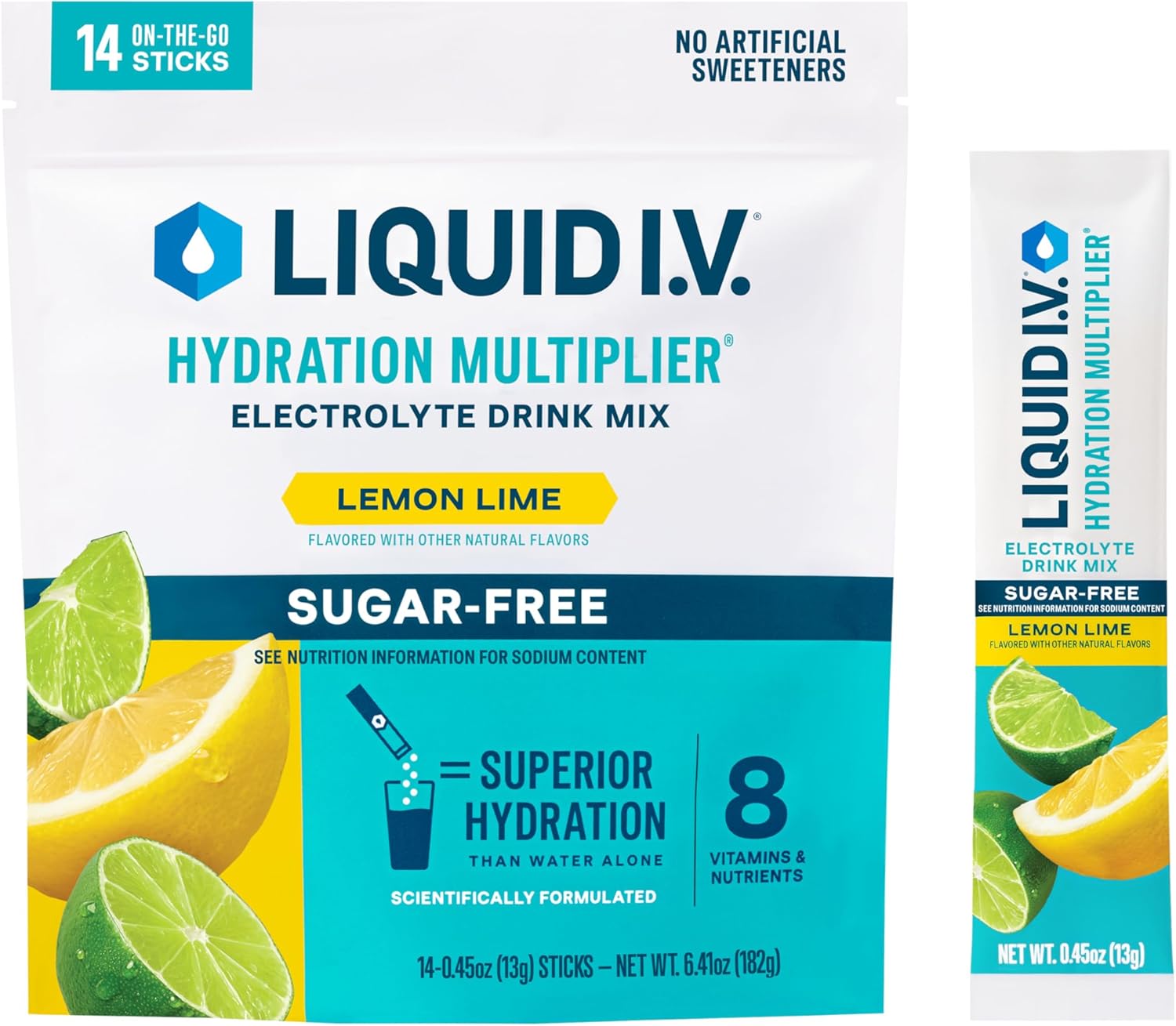 Liquid I.V. Hydration Multiplier Sugar-Free – Lemon Lime | Electrolyte Powder Drink Mix | 1 Pack (14 Servings) Liquid I.V. Hydration Multiplier Sugar-Free – Lemon Lime | Electrolyte Powder Drink Mix | 1 Pack (14 Servings)