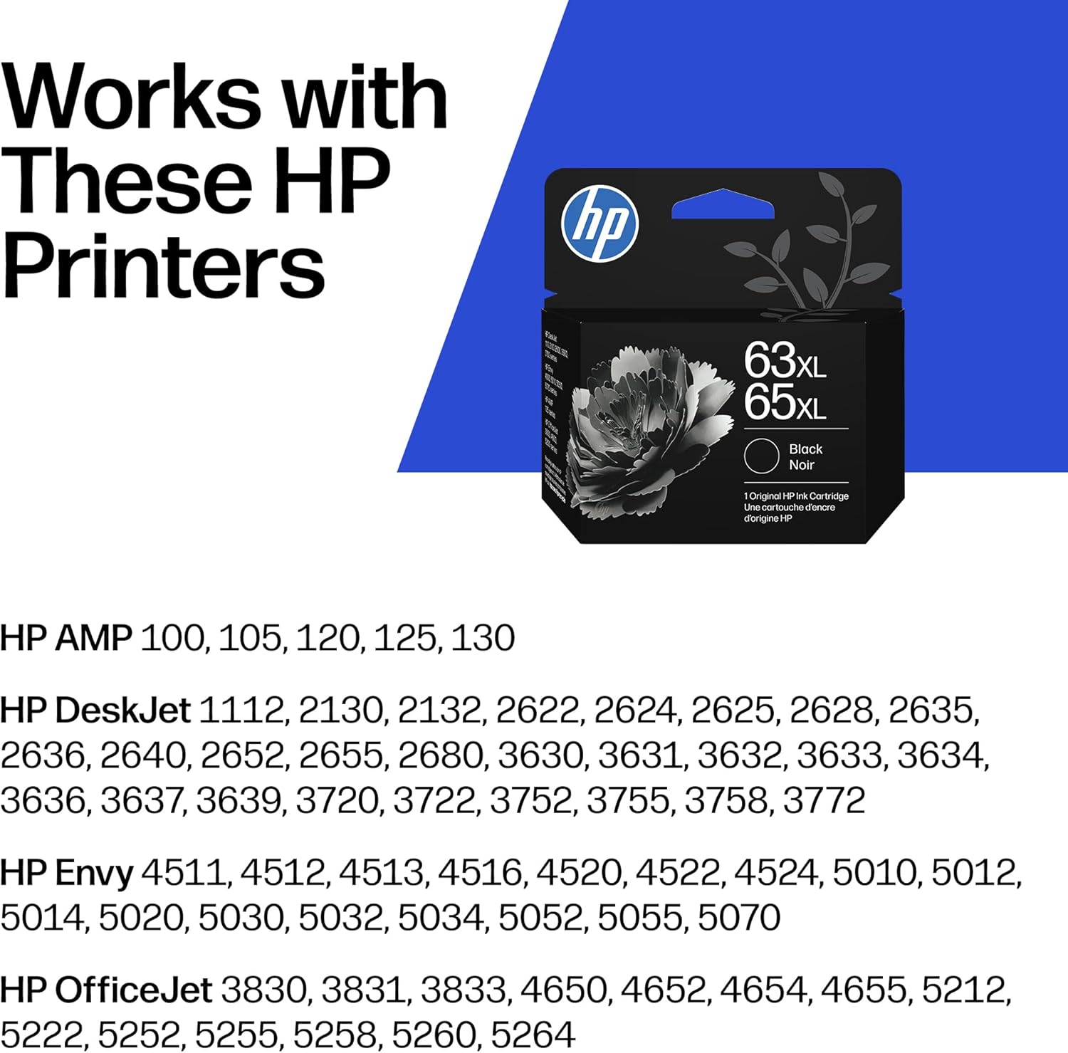 HP 63XL 65XL Black High-Yield Ink Cartridge | Works AMP; DeskJet 1100, 2100, 2600, 3600; Envy 4500, 5000; OfficeJet 3800, 4600, 5200 Series | B7RT5AN Works with Both 63 and 65 Ink - Image 2
