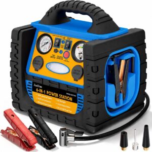 6-in-1 Car Jump Starter with Air Compressor, 1800A Battery Booster Pack, 150PSI Tire Inflator, 400W Portable Power Station with AC Outlet, for Up to 8.0L Gas & 6.0L Diesel Engines