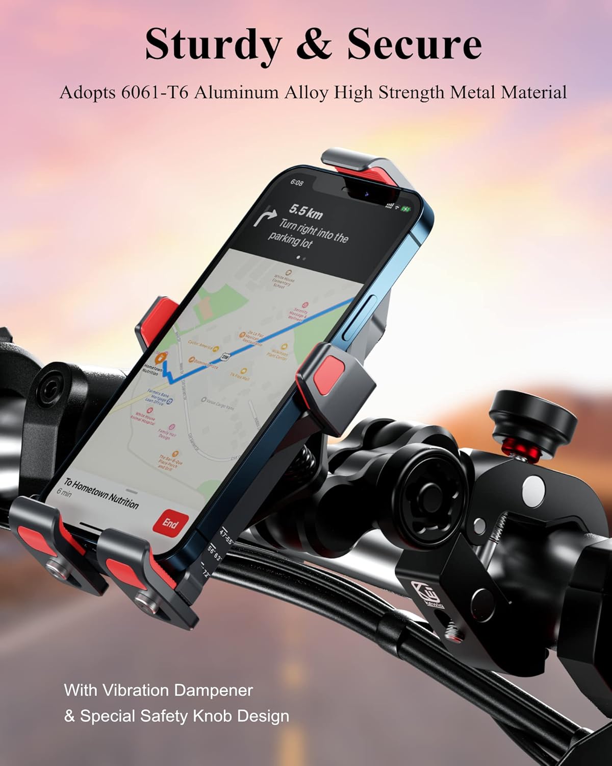 BRCOVAN Metal Anti-Theft Motorcycle Phone Mount with Vibration Dampener & High-Speed Secure Lock, Adjustable Aluminum Alloy Motorcycle Cellphone Holder for Bike Scooter ATV UTV Fit 4.7''-7.2'' Phones - Image 3