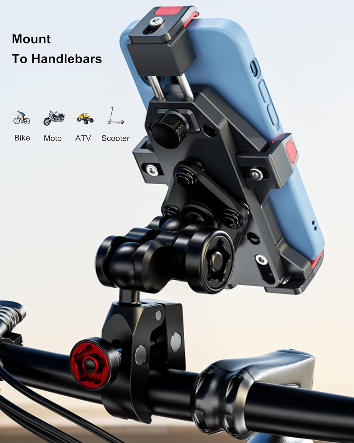 BRCOVAN Metal Anti-Theft Motorcycle Phone Mount with Vibration Dampener & High-Speed Secure Lock, Adjustable Aluminum Alloy Motorcycle Cellphone Holder for Bike Scooter ATV UTV Fit 4.7''-7.2'' Phones - Image 7