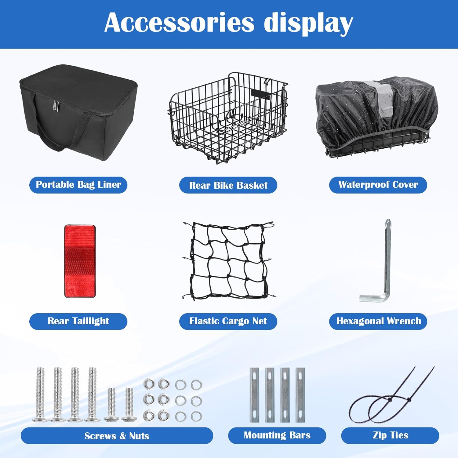 Bike Basket Rear, Folding Bicycle Basket with Removable Waterproof Liner Bag, Rear Bike Cargo Rack, Bike Accessories Frame Basket for Adult Women Men Carrying Dogs,Pet,Grocery,Quick Release Design - Image 5