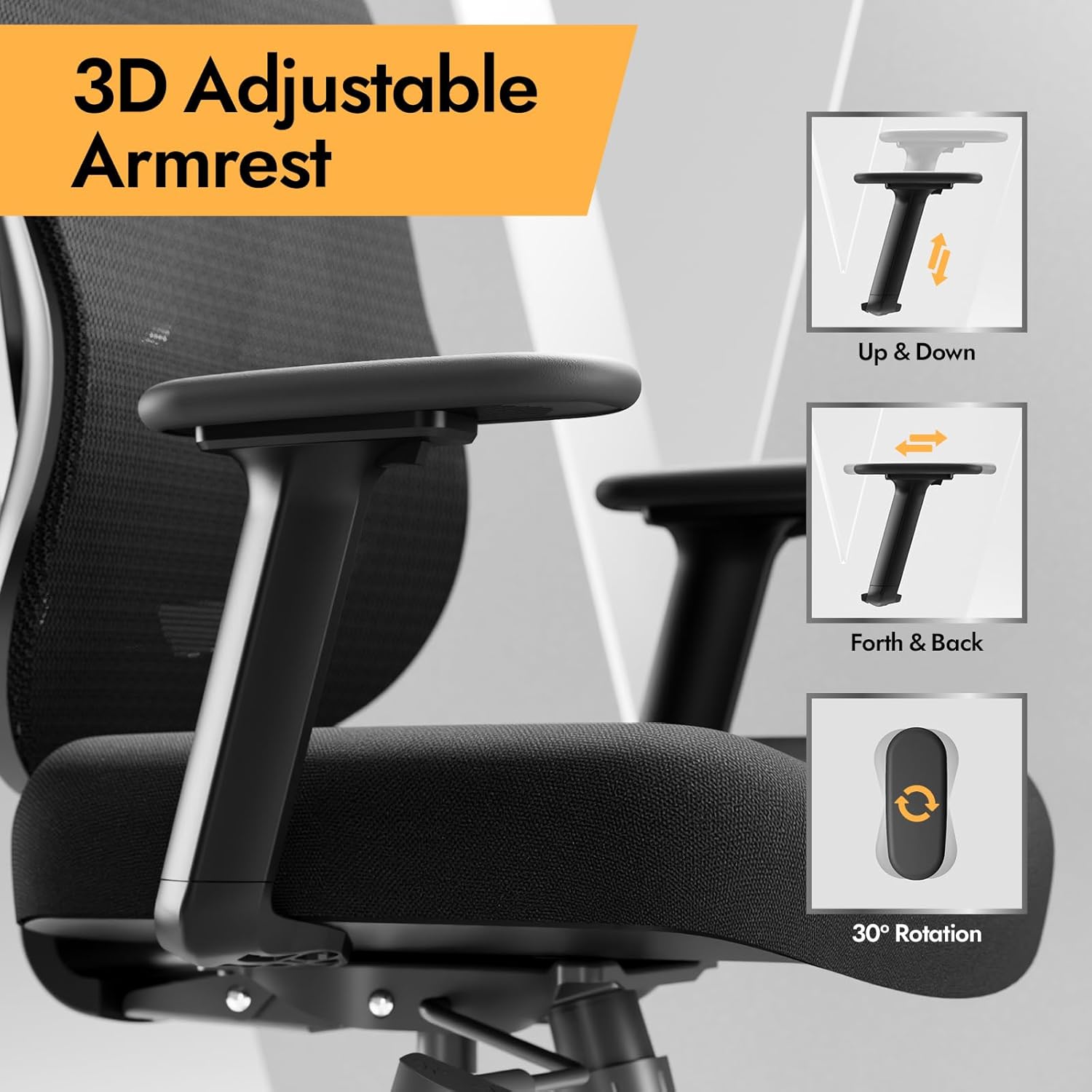 HOLLUDLE Ergonomic Mesh Office Chair - 3D Adjustable Lumbar Support & 3D Armrests, V-Shaped Back, Adjustable Desk Chair for Office & Home, Black - Image 7