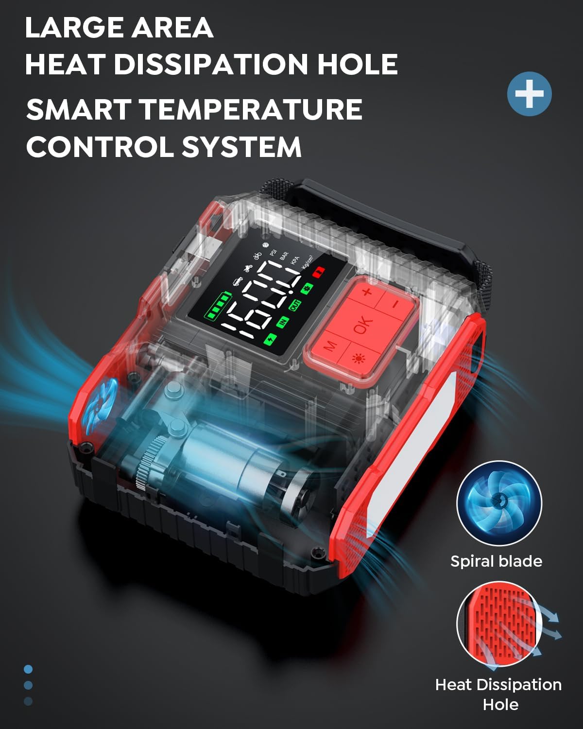 Car Jump Starter with Air Compressor, 9000A Peak 26800mah (Up to All Gas or 12.0L Diesel Engine, 50 Times) Portable160PSI Jump Starter 12V Auto Battery Jump Pack Quick Charge - Image 3