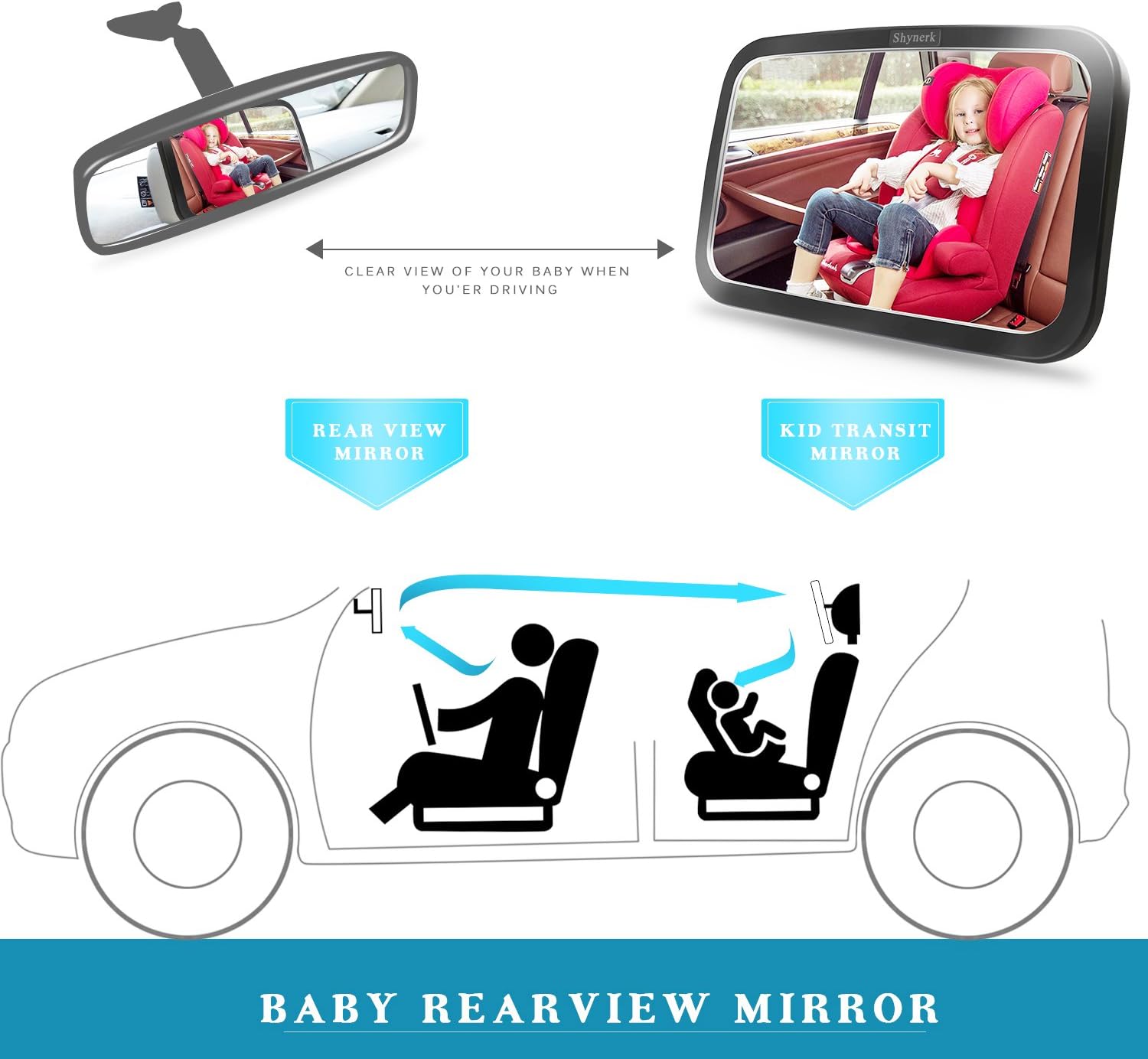 Shynerk Baby Car Mirror, Safety Car Seat Mirror for Rear Facing Infant with Wide Crystal Clear View, Shatterproof, 360° Rotation, Crash Tested and Certified - Image 6