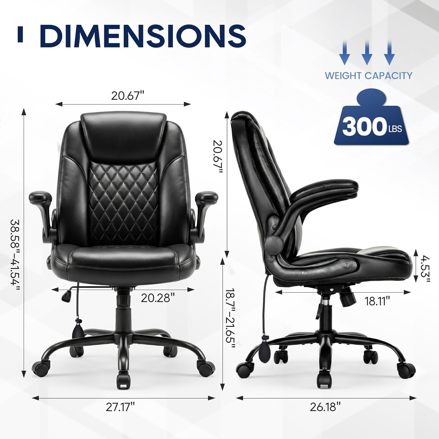 MALOL Leather Office Chair, Computer Desk Chair with Adjustable Lumbar Support, Thick Cushion, Flip-Up Arms and Ergonomic Back, Comfy Executive Office Chair for Home Office Gaming,Black - Image 2