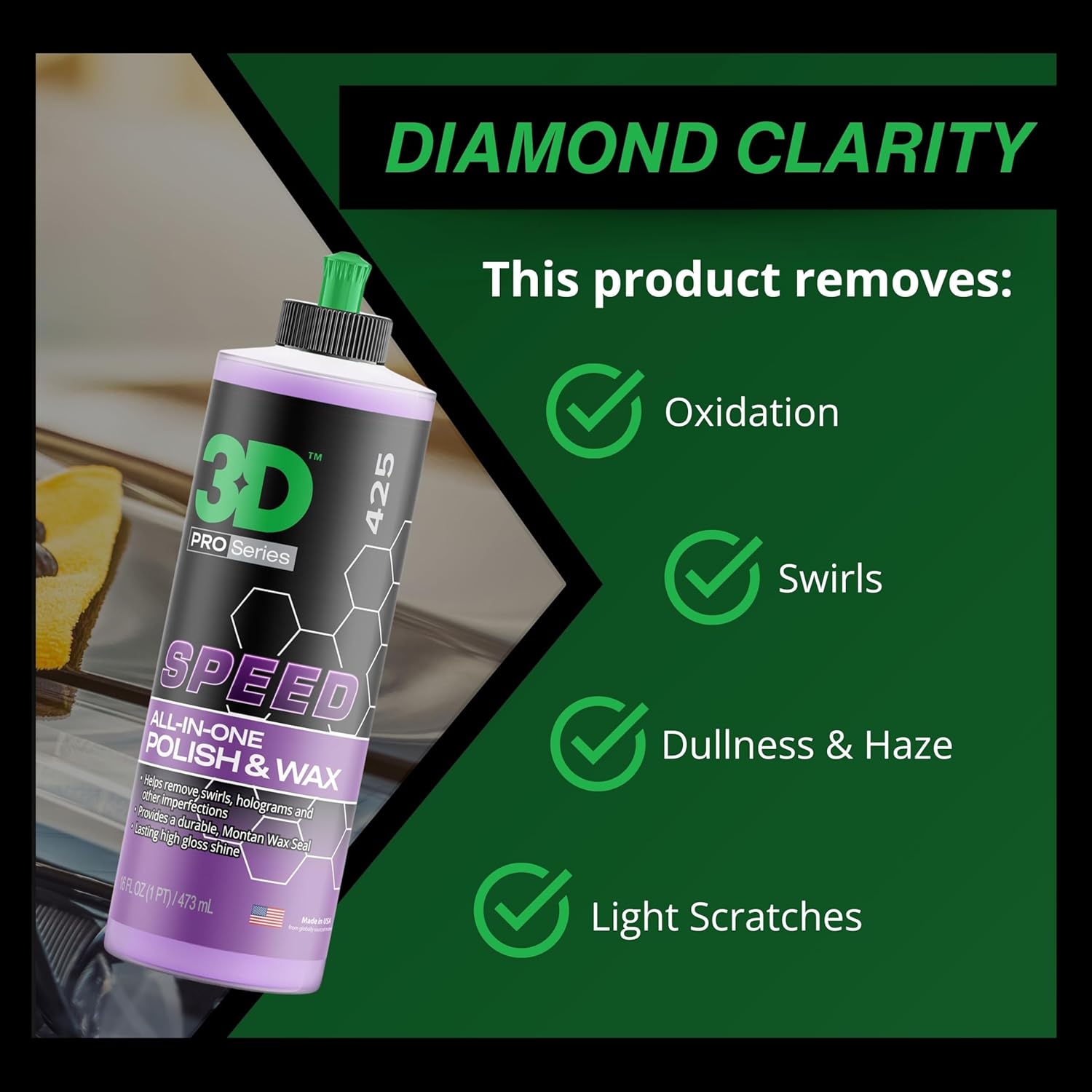 3D Speed All-In-One Polish & Wax – Scratch & Swirl Remover, Clear Coat Safe Paint Sealant – High Gloss Finish, Easy Application – 16oz – Made in USA - Image 8