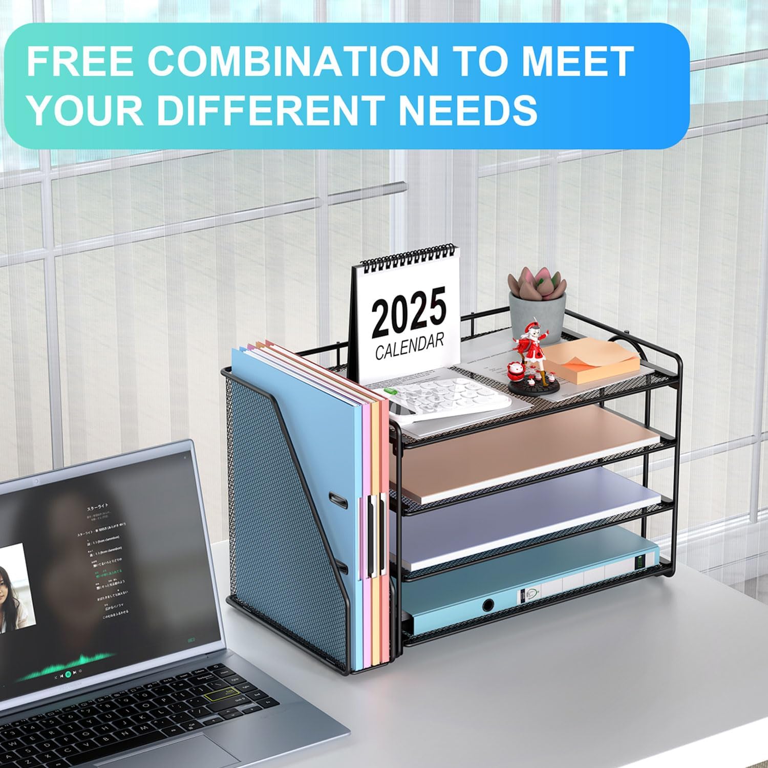 gianotter 4-Tier Paper Organizer With Magazine Holder, Desk Organizers and Accessories, Desk Accessories & Workspace Organizers, File Organizer for Office Supplies Storag (Black, 4-Tier) - Image 3
