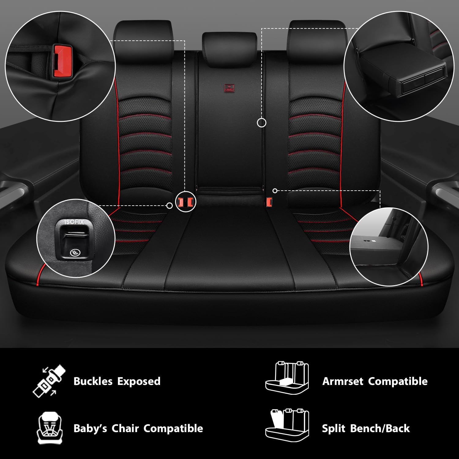 CAR PASS 3D Foam PU Leather Car Seat Covers, Universal Seat Covers Full Sets for Trucks SUV Sedan Automotive Seat Covers Armrest Airbag Compatible Waterproof Comfortable Faux Nappa Leather Black Red - Image 5