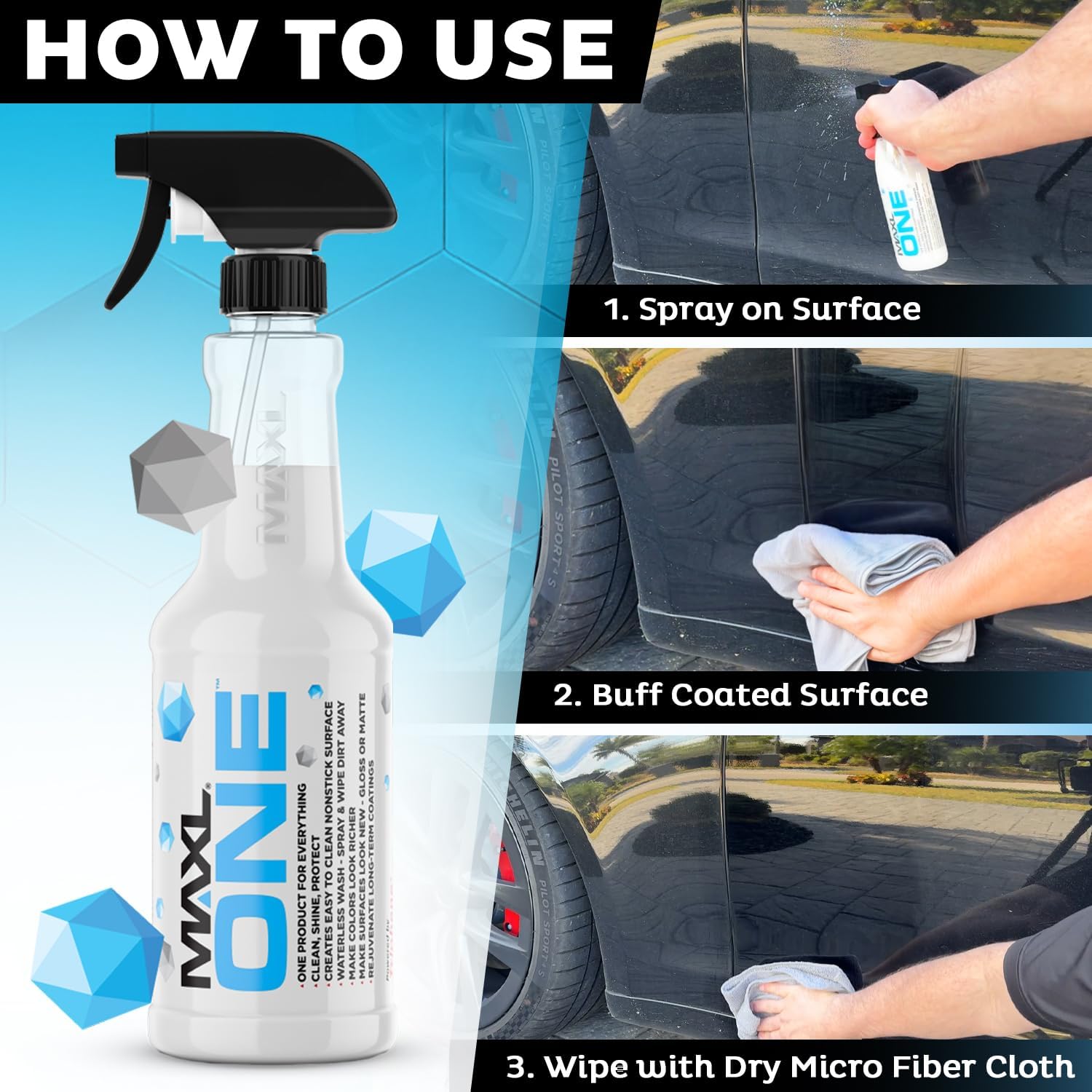 MAXLONE™ 20oz Car Spray with Triphene®, Quick Spray & Wipe All Purpose Waterless Detailer, Better Than Any Car Detailing Kit - Clean, Shine, Protect Paint, Glass, Wheels, and Trim Without Pre-Washing - Image 2