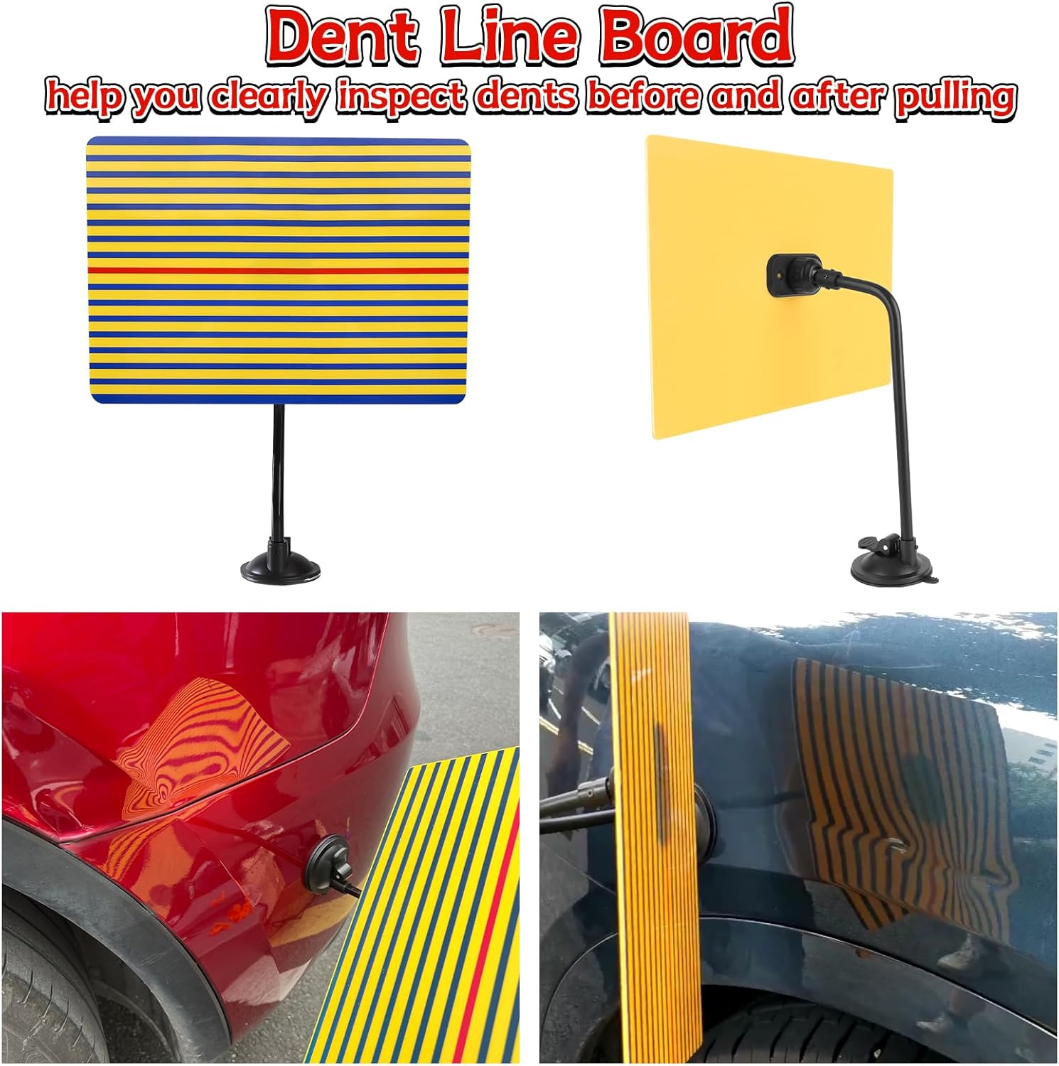 Dent Puller Kit for Car Dent Repair with Dent Reflect Line Board, Lightweight Dent Lifter, Rubber Hammer & Trim Removal Tools Set, Paintless Dent Removal for Auto Body Hail Damge Door Dings - Image 2
