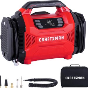 CRAFTSMAN Dual Power Tire Inflator Portable Air Compressor, 12V DC Car Plug & 120V AC Home Use, Up to 150 PSI with Digital Gauge & Auto Shut-Off, LED Light, Air Pump for Cars, Bikes & Inflatables