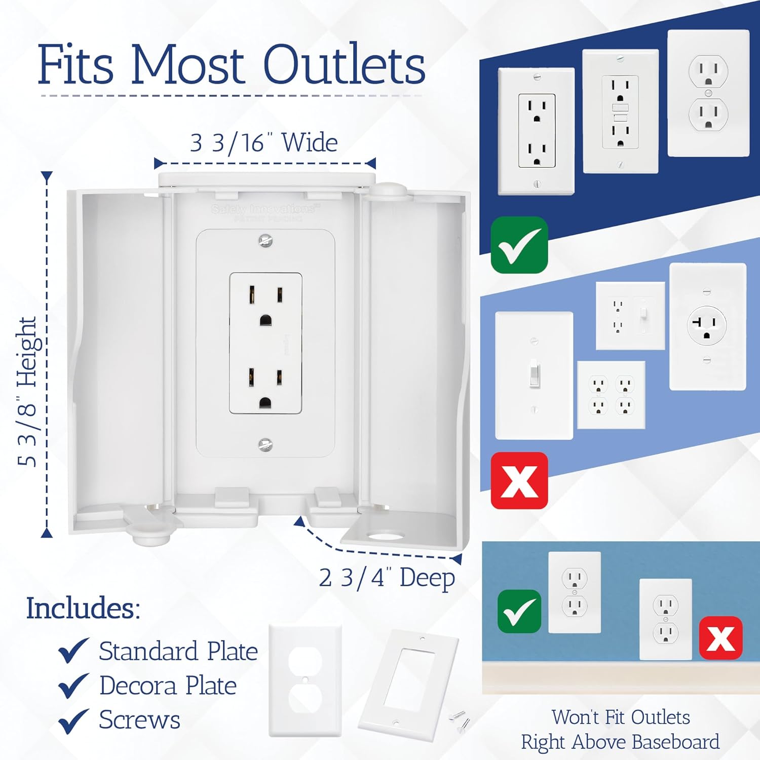 Safety Innovations Twin Door Baby Safety Outlet Cover Box for Babyproofing Outlets - More Interior Space for Extra Large Electrical Plugs and Adapters - Easy to Install - Easy to Use, (1-Pack) - Image 4