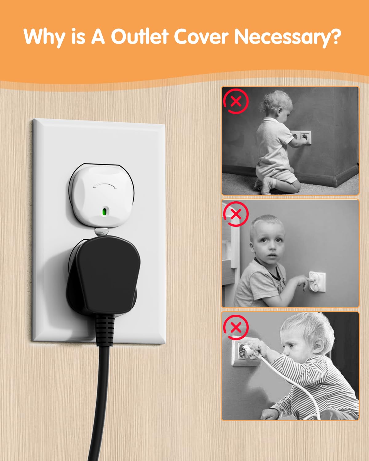 Outlet Covers Baby Proofing, 24 Pack Plug Covers Baby Proofing, Outlet Plug Covers for US 3-Prong to Prevent Electric Shock, Outlet Covers for Home, Office, School, Toddlers & Babies, White - Image 7