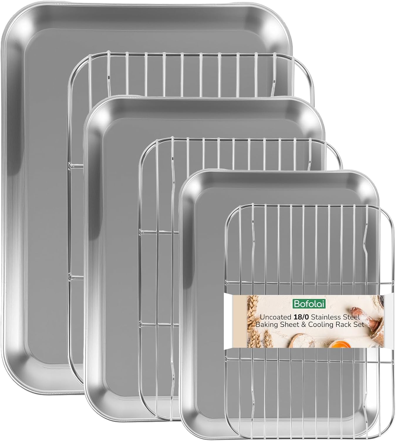 18/0 Stainless Steel Baking Sheet with Cooling Rack, Oven-Safe Non-Toxic Cookie Sheets for Baking, Set of 6, Coating Free & Rust Resistant for Healthy Family Baking, Easy to Clean, Heavy-Duty 18/0 Stainless Steel Baking Sheet with Cooling Rack, Oven-Safe Non-Toxic Cookie Sheets for Baking, Set of 6, Coating Free & Rust Resistant for Healthy Family Baking, Easy to Clean, Heavy-Duty