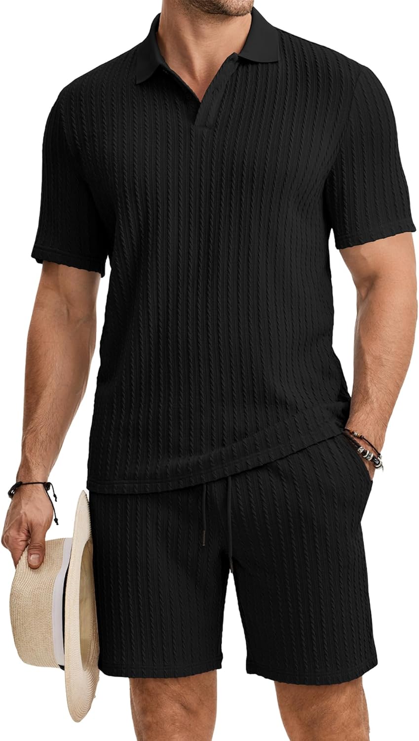 JMIERR Men’s Summer Beach Outfits 2 Piece Jacquard Knit Lounge Short Sleeve Shirts & Shorts Vacation Texture Sets JMIERR Men’s Summer Beach Outfits 2 Piece Jacquard Knit Lounge Short Sleeve Shirts & Shorts Vacation Texture Sets