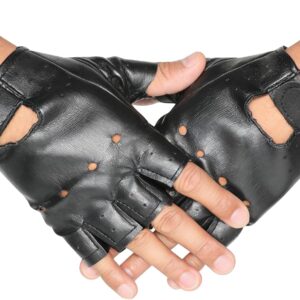 Classic Black Fingerless Motorcycle Gloves – PU Leather Minimalist Biker Gloves for City Commute & Daily Riding