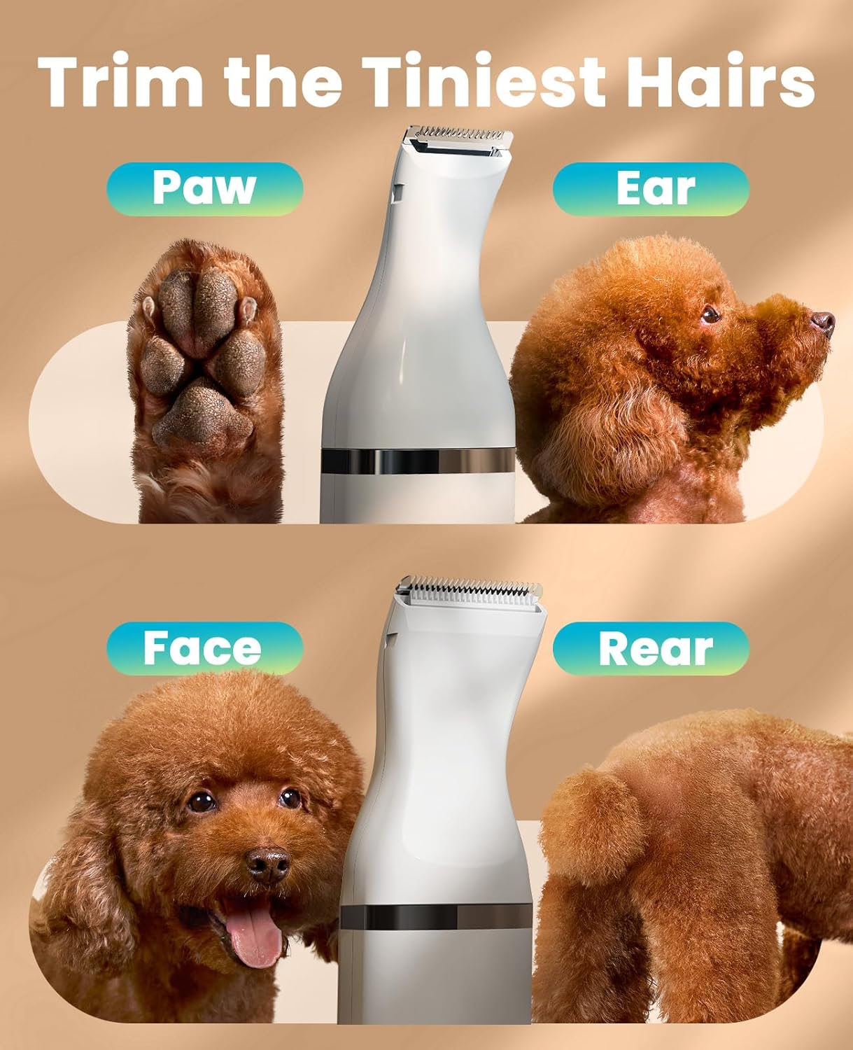 oneisall Dog Clippers with Double Blades,Cordless Small Pet Hair Grooming Trimmer,Low Noise for Trimming Dog's Hair Around Paws, Eyes, Ears, Face, Rump (White) - Image 2