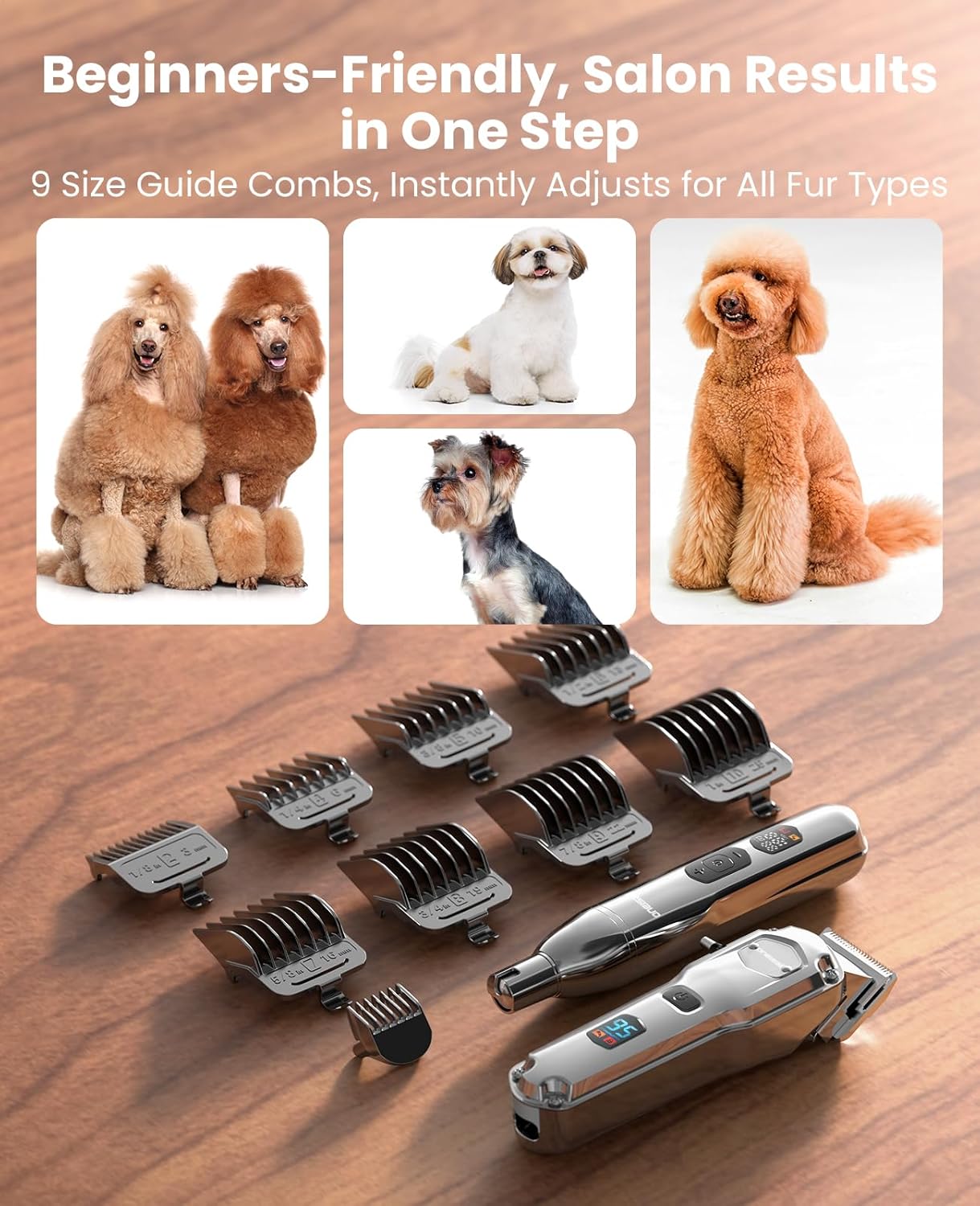 oneisall Dog Clippers for Grooming Thick/Heavy Coats, 4-in-1 Dog Grooming Kit Low Noise with Stainless Steel Blade, Cordless Dogs Paw Trimmer Pet Nail Grinder for Small & Large Dogs Cats Animals - Image 8