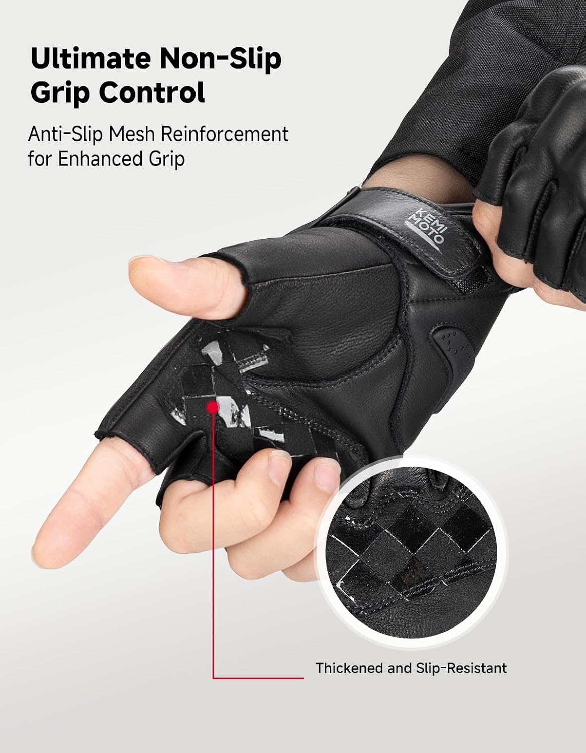 KEMIMOTO Motorcycle Leather Half Finger Gloves for Men Women, Hard Knuckle Protective Riding Gloves with Shock-Absorbing Padded Palm for Motorbike, Cycling, ATV & Outdoor Sports - Image 3