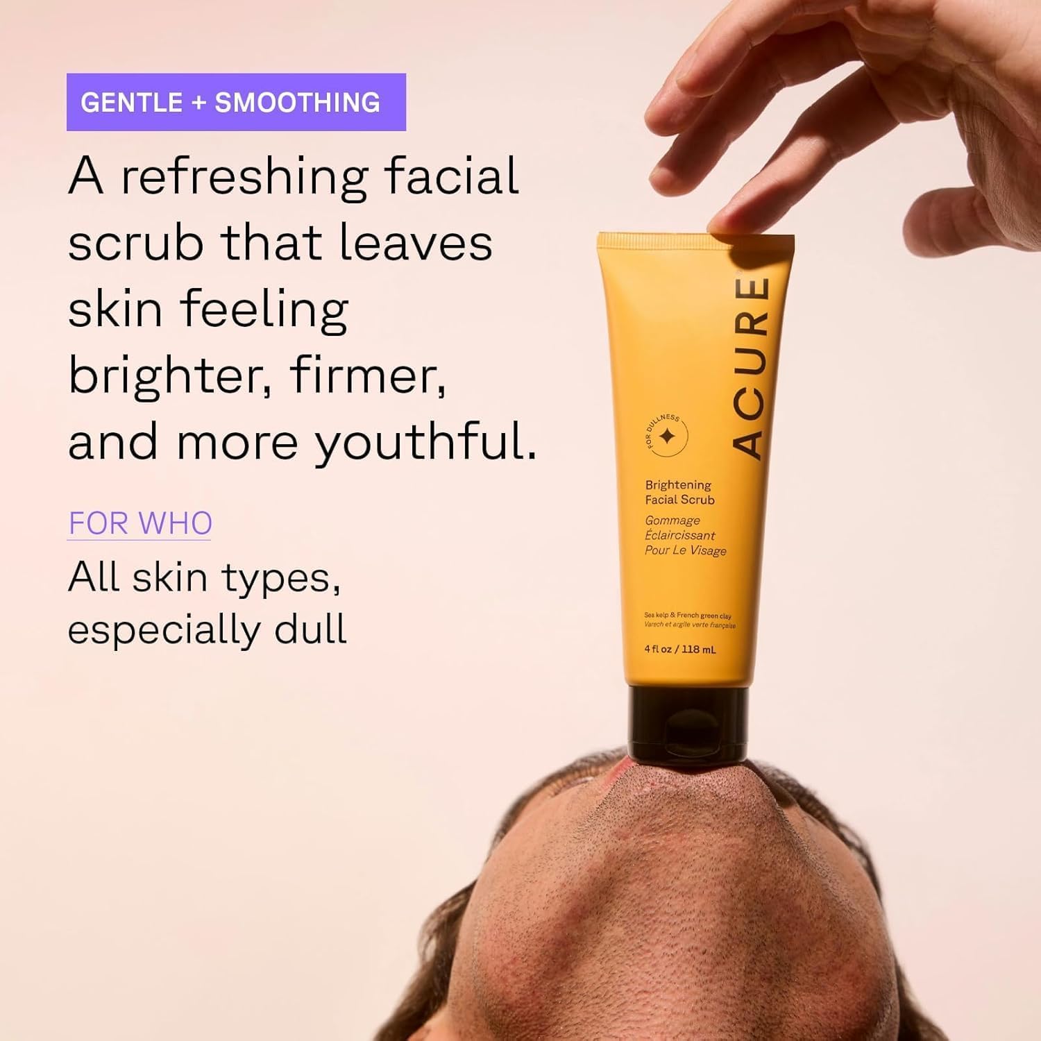 Acure Brightening Facial Scrub - Exfoliating Face Wash, Gentle Daily Scrubber & Exfoliator for Women & Men for Radiant Skin, Cleansing Wash with Sea Kelp & French Green Clay - 4 fl oz - Image 4