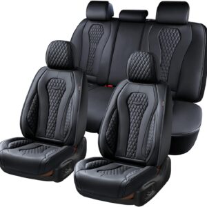 Coverado Seat Covers, Car Seat Covers Full Set, Black Car Seat Cover, Car Seat Covers Front Seats Back Seat Cover, Waterproof Car Seat Cushion, Leather Seat Covers Seat Protector Fit for Most Cars