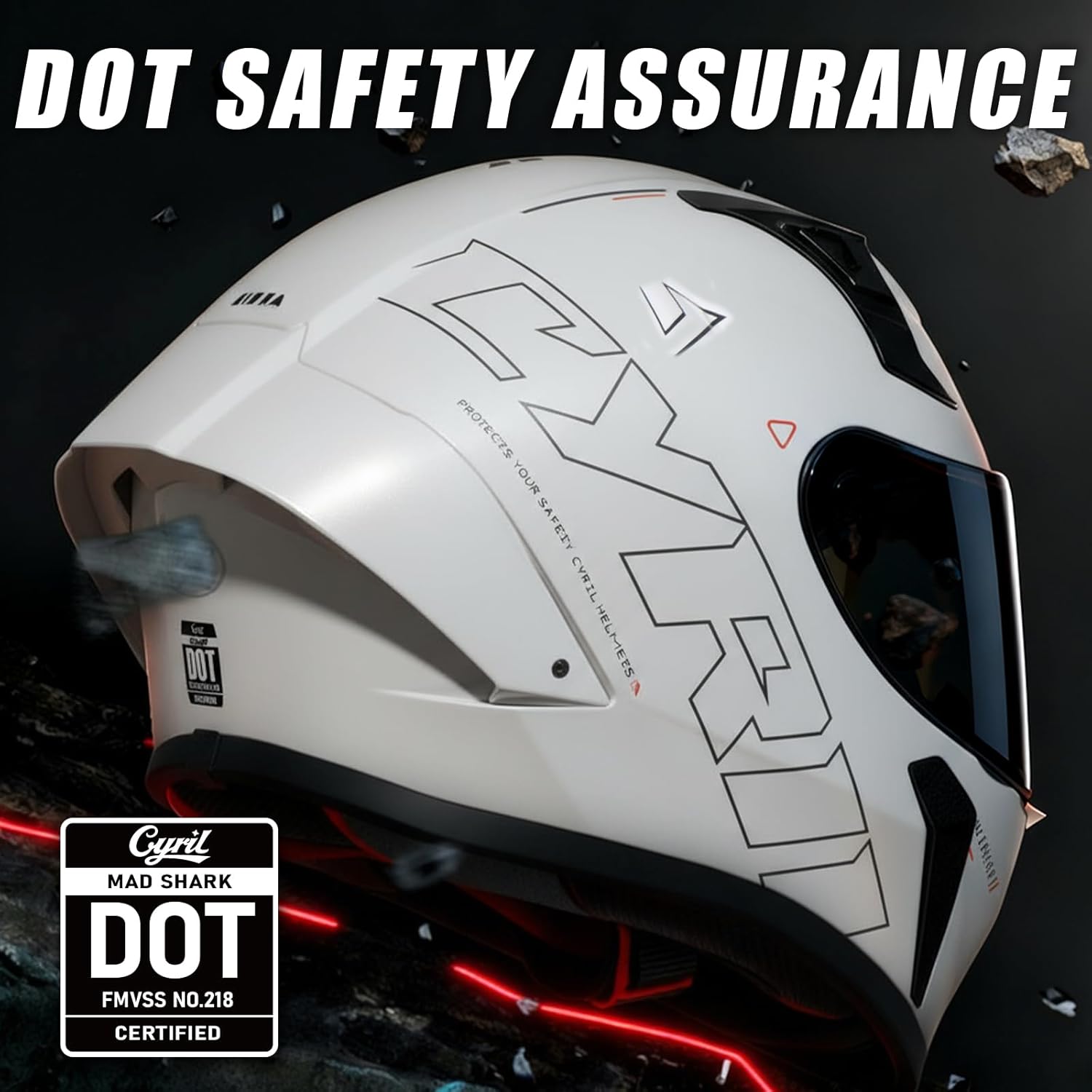 CYRIL Full Face Motorcycle Helmet DOT Approved for Adults Men Women, Motorbike Street Bike Racing Helmet with Tinted & Extra Clear Tool-Free Swappable Visors, Includes Storage Bag - Image 2