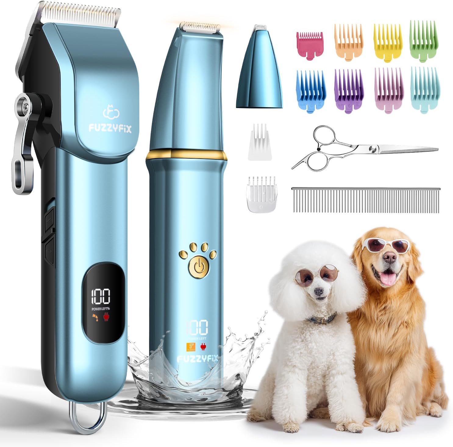 Dog Grooming Kit, Dog Clippers for Grooming for Thick Curly Coats, Professional Pet Hair Shaver Paw Trimmer Cordless Rechargeable Low Noise for Dogs Cats Animals Face Ear - Image 2
